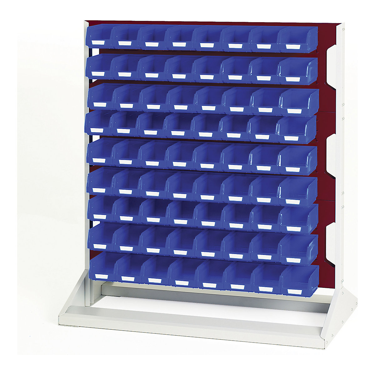 Bott Perfo Louvre Panel Rack | 1125mm High, Bott Perfo Louvre Panel Rack | 1125mm High, Bott Perfo Louvre Panel Rack | Double Sided | 1125h x 1000w x 550d mm | 144 x No2. Blue Bins | Red-0