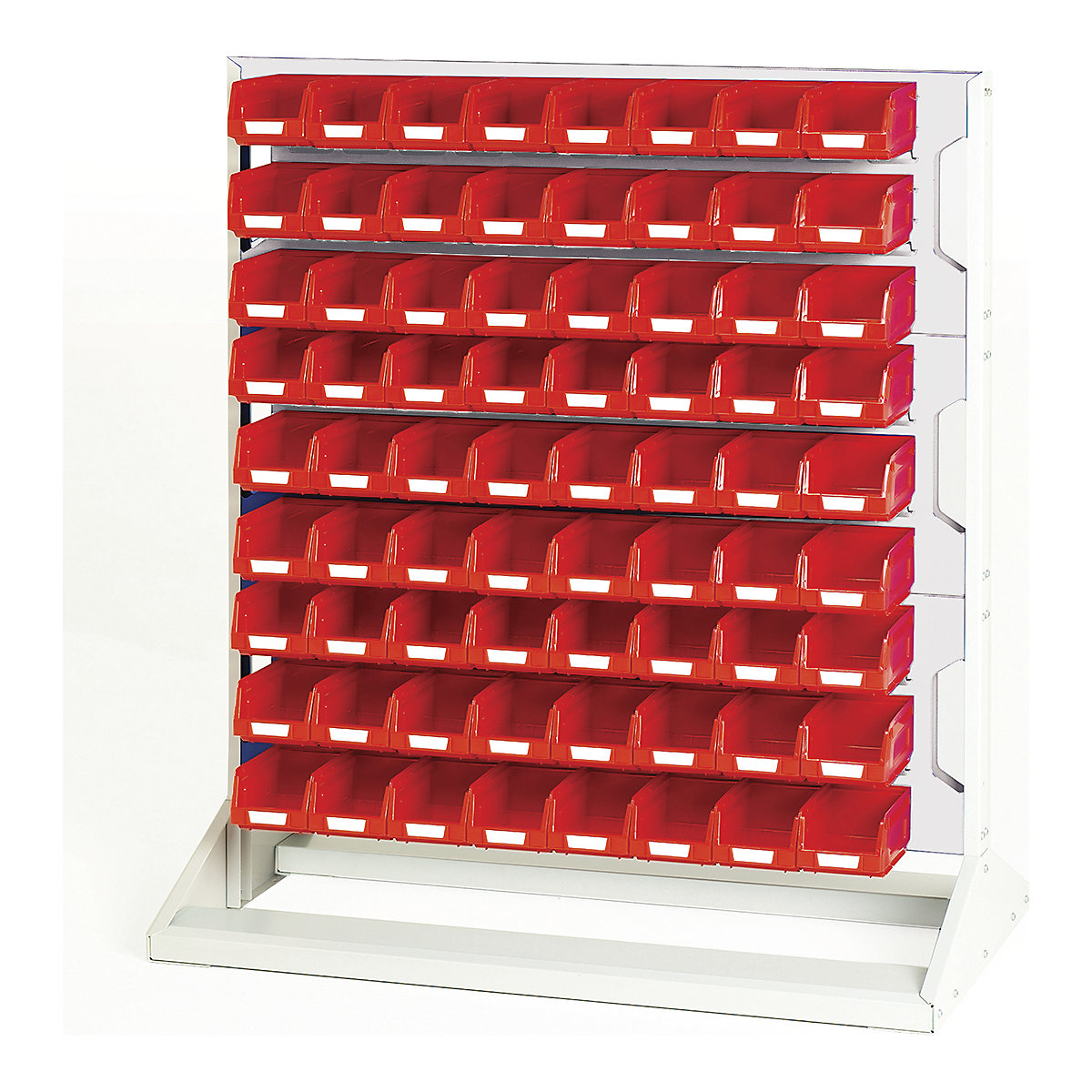 Bott Perfo Louvre Panel Rack | 1125mm High, Bott Perfo Louvre Panel Rack | 1125mm High, Bott Perfo Louvre Panel Rack | Double Sided | 1125h x 1000w x 550d mm | 144 x No. 2 Red Bins | Light Grey-0