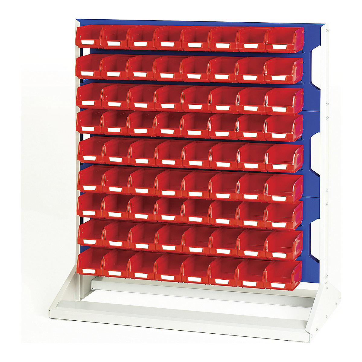 Bott Perfo Louvre Panel Rack | 1125mm High, Bott Perfo Louvre Panel Rack | 1125mm High, Bott Perfo Louvre Panel Rack | Single Sided | 1125h x 1000w x 550d mm | 72 x No. 2 Red Bins | Blue-0