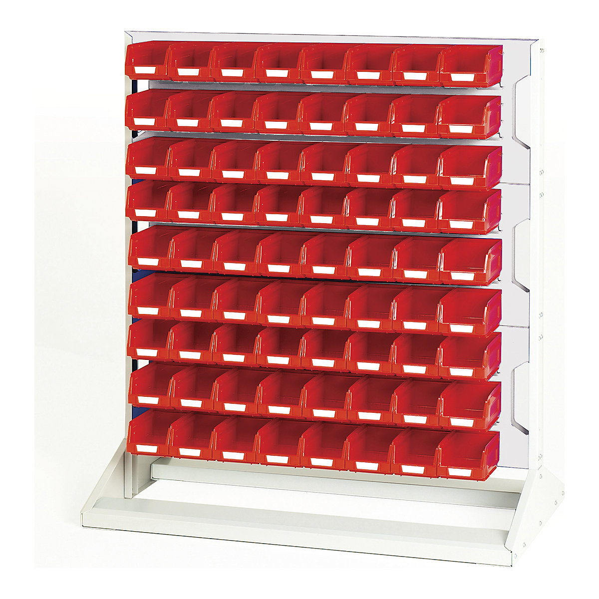 Bott Perfo Louvre Panel Rack | 1125mm High, Bott Perfo Louvre Panel Rack | 1125mm High, Bott Perfo Louvre Panel Rack | Single Sided | 1125h x 1000w x 550d mm | 72 x No. 2 Red Bins | Light Grey-0