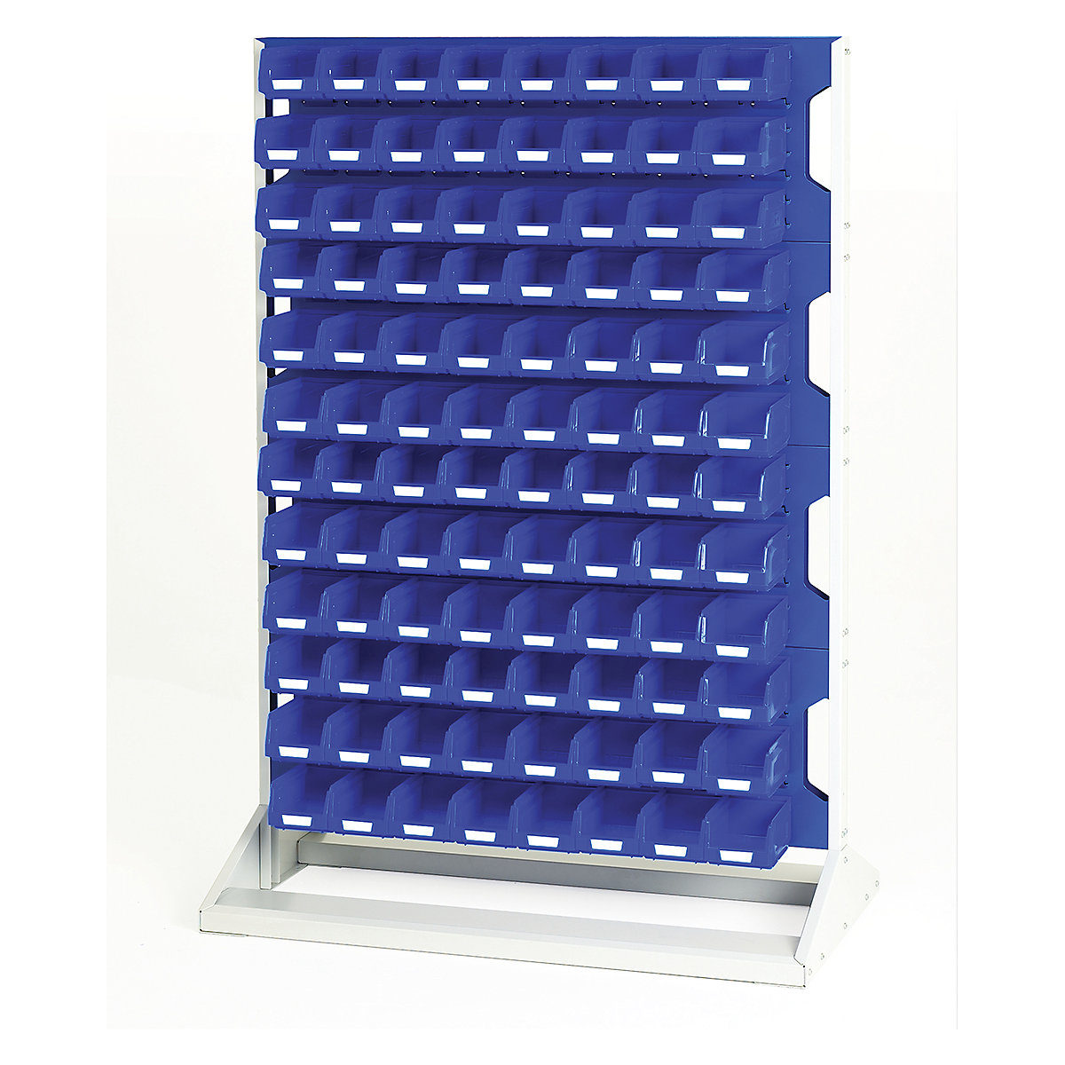 Bott Perfo Louvre Panel Rack | 1450mm High, Bott Perfo Louvre Panel Rack | 1450mm High, Bott Perfo Louvre Panel Rack | Double Sided | 1450h x 1000w x 550d mm | 192 x No. 2 Blue Bins | Blue-0