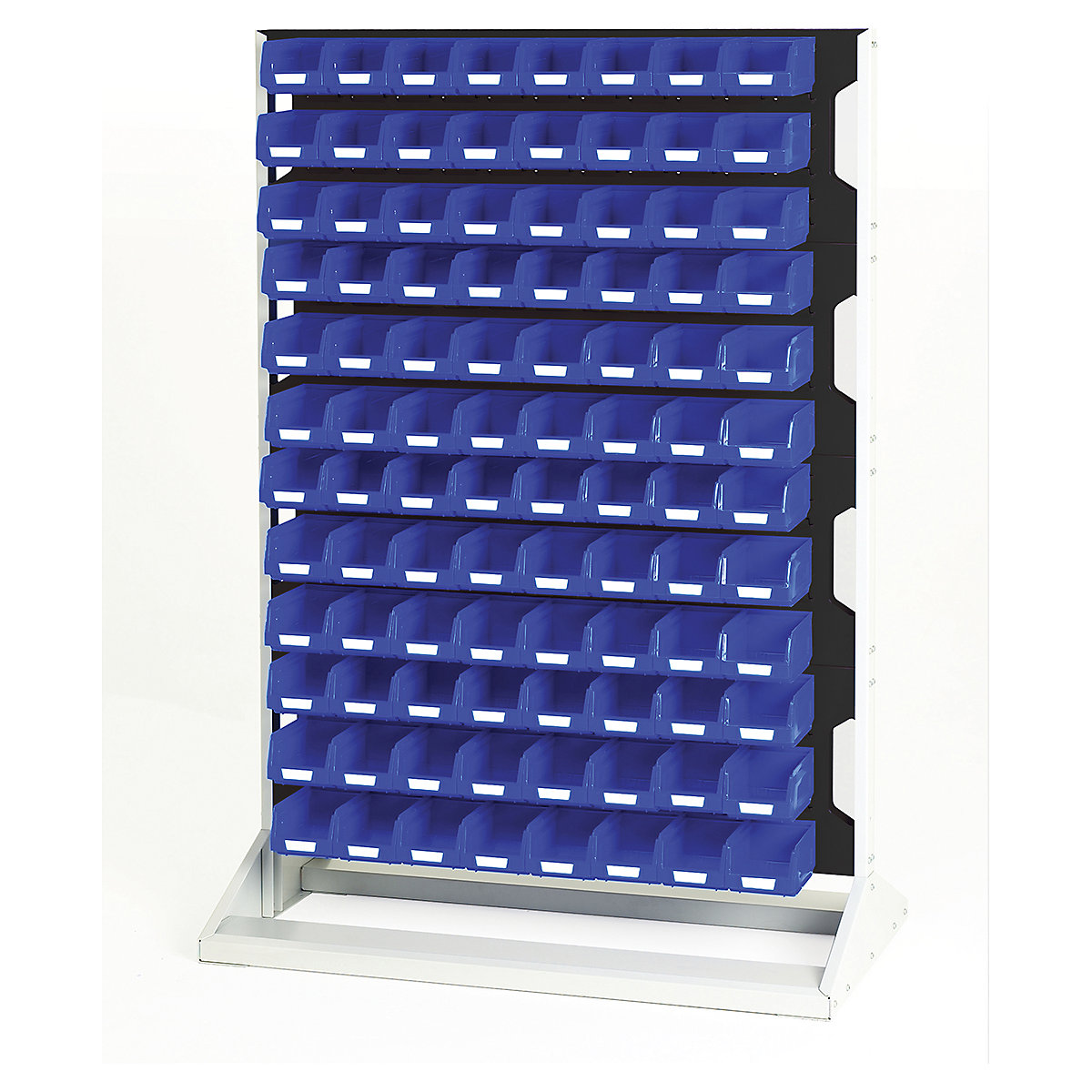 Bott Perfo Louvre Panel Rack | 1450mm High, Bott Perfo Louvre Panel Rack | 1450mm High, Bott Perfo Louvre Panel Rack | Double Sided | 1450h x 1000w x 550d mm | 192 x No. 2 Blue Bins | Anthracite Grey-0