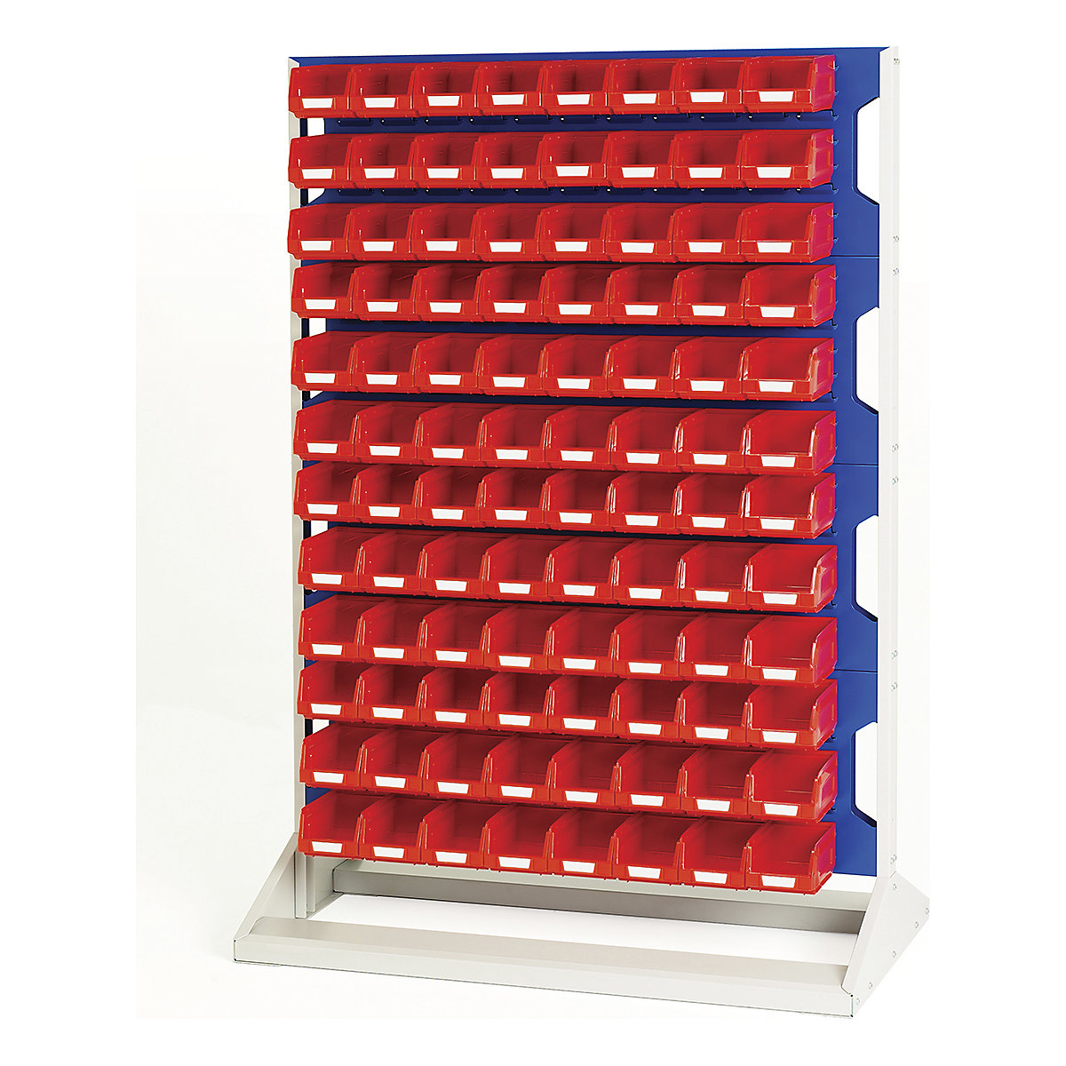Bott Perfo Louvre Panel Rack | 1450mm High, Bott Perfo Louvre Panel Rack | 1450mm High, Bott Perfo Louvre Panel Rack | Double Sided | 1450h x 1000w x 550d mm | 192 x No. 2 Red Bins | Blue-0