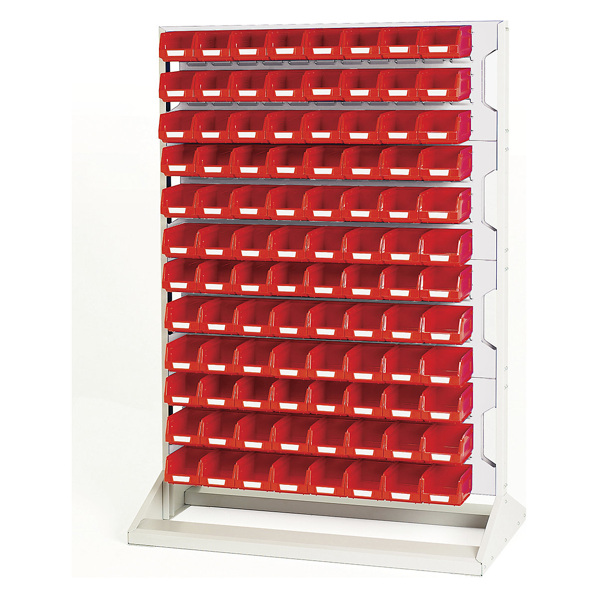Bott Perfo Louvre Panel Rack | 1450mm High, Bott Perfo Louvre Panel Rack | 1450mm High, Bott Perfo Louvre Panel Rack | Double Sided | 1450h x 1000w x 550d mm | 192 x No. 2 Red Bins | Light Grey-0