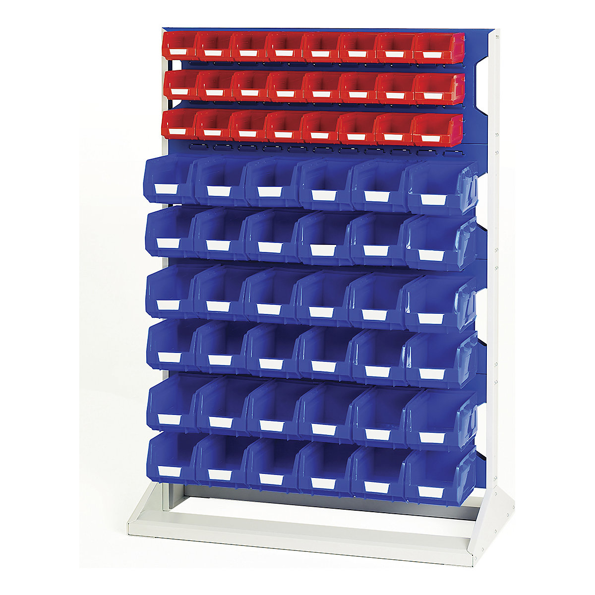 Bott Perfo Louvre Panel Rack | 1450mm High, Bott Perfo Louvre Panel Rack | 1450mm High, Bott Perfo Louvre Panel Rack | Double Sided | 1450h x 1000w x 550d mm | 48 x No. 2 Red Bins & 72 x No.3 Blue Bins | Blue-0