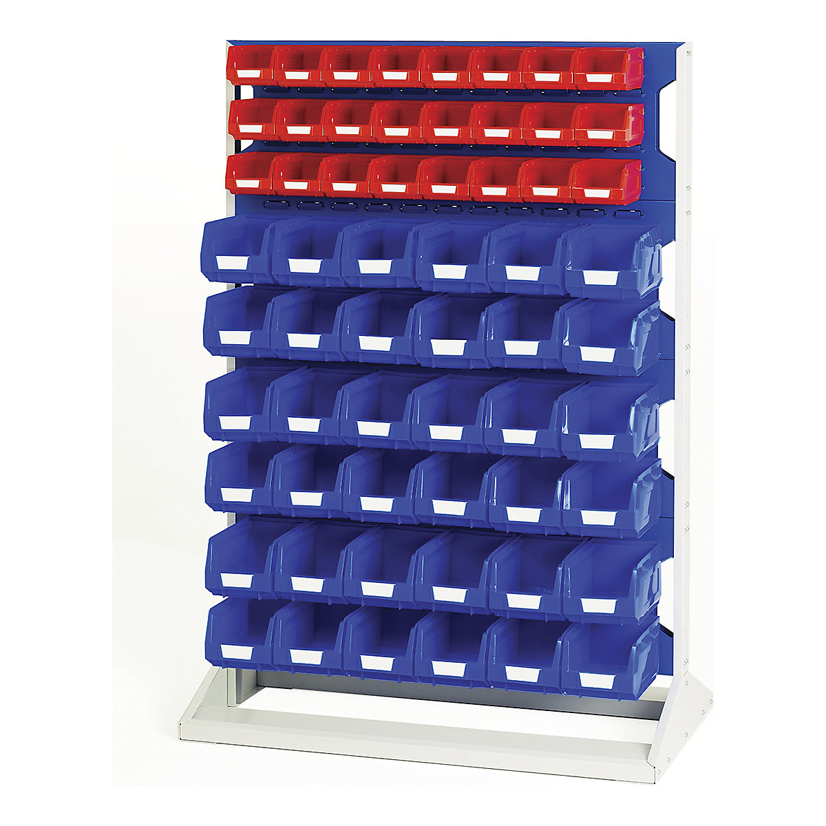 Bott Perfo Louvre Panel Rack | 1450mm High, Bott Perfo Louvre Panel Rack | 1450mm High, Bott Perfo Louvre Panel Rack | Single Sided | 1450h x 1000w x 550d mm | 24 x No. 2 Red Bins & 36 x No. 3 Blue Bins | Blue-0
