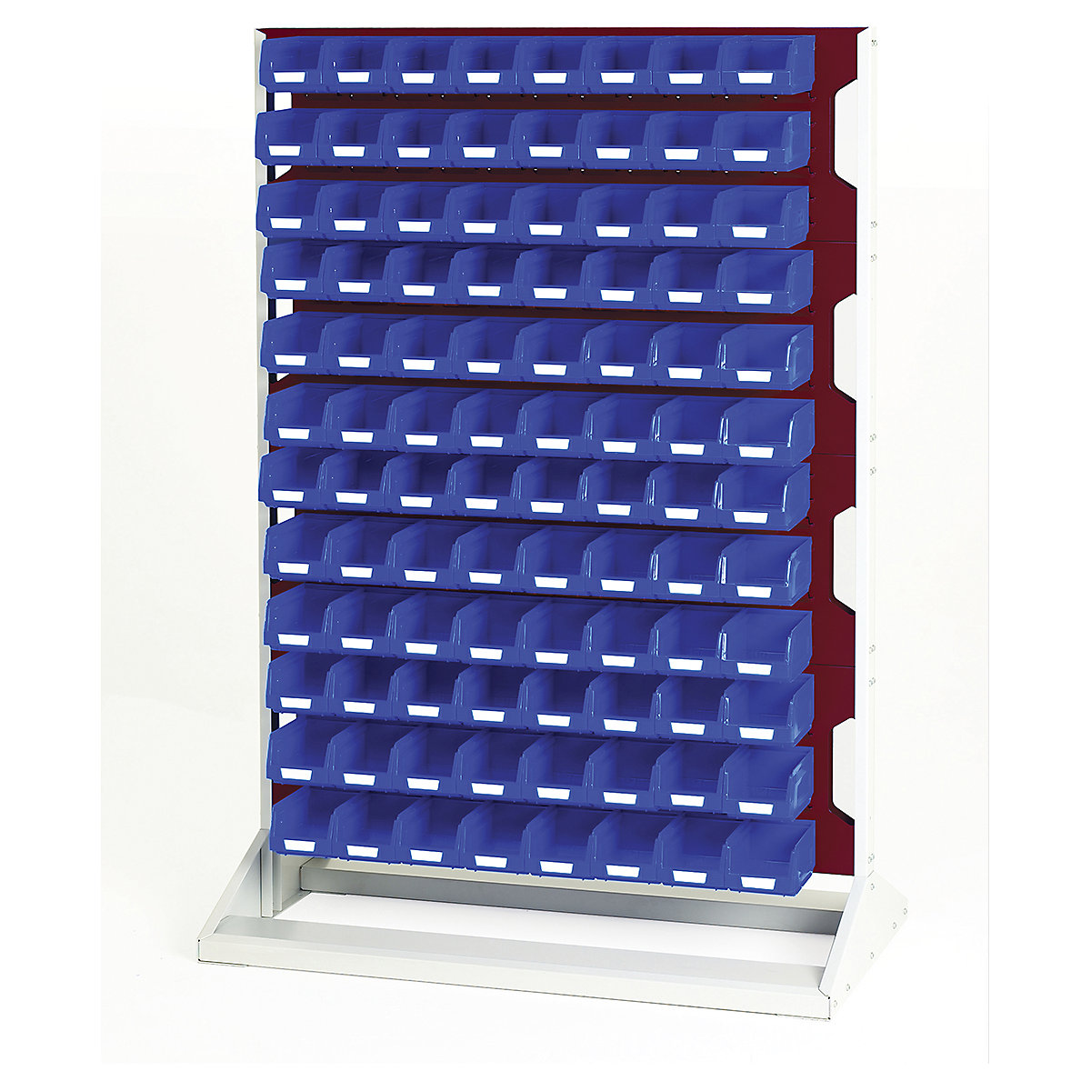 Bott Perfo Louvre Panel Rack | 1450mm High, Bott Perfo Louvre Panel Rack | 1450mm High, Bott Perfo Louvre Panel Rack | Single Sided | 1450h x 1000w x 550d mm | 96 x No. 2 Blue Bins | Red-0