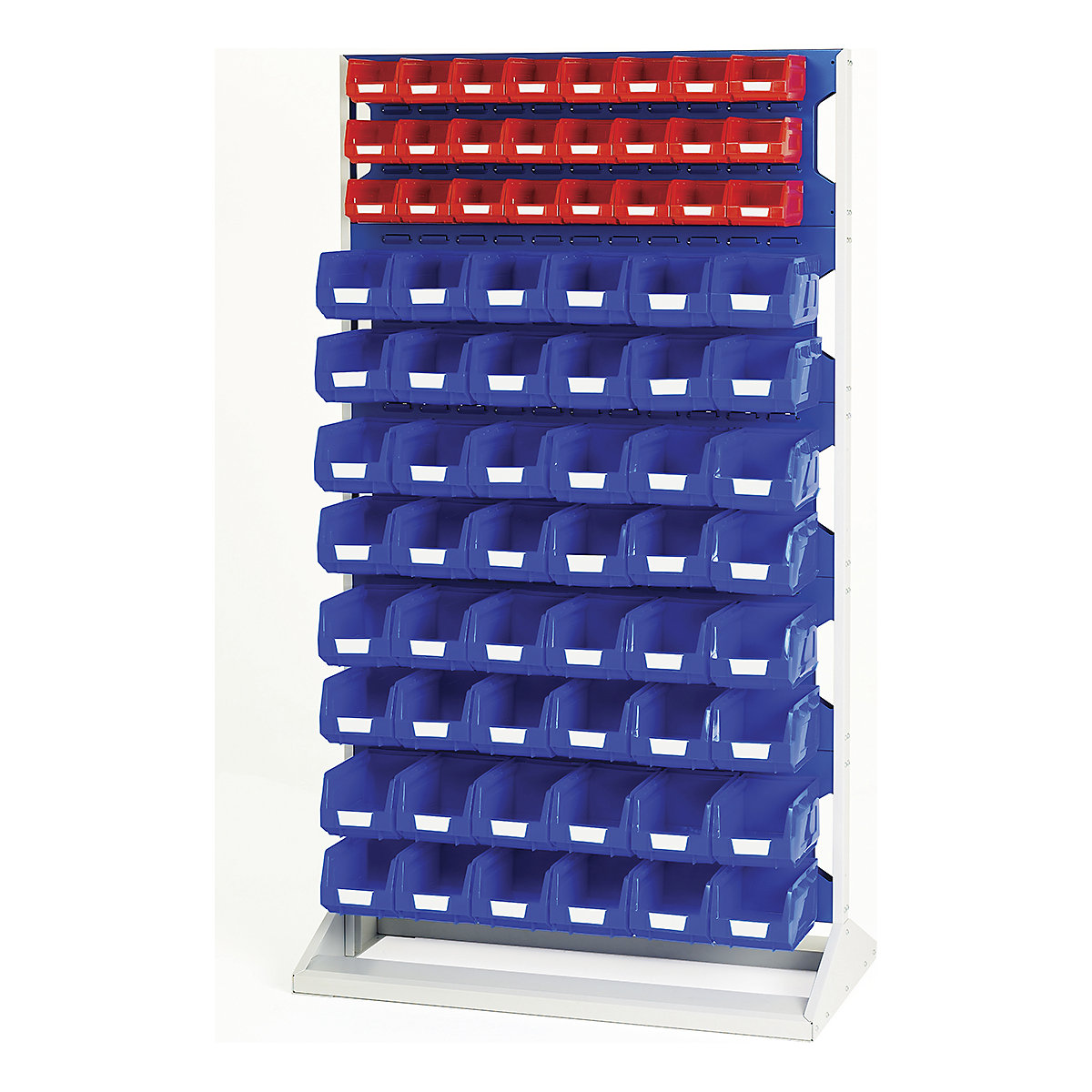 Bott Perfo Louvre Panel Rack | 1775mm High, Bott Perfo Louvre Panel Rack | 1775mm High, Bott Perfo Louvre Panel Rack | Double Sided | 1775h x 1000w x 550d mm | 48 x No. 2 Red Bins & 96 x No. 3 Blue Bins | Blue-0