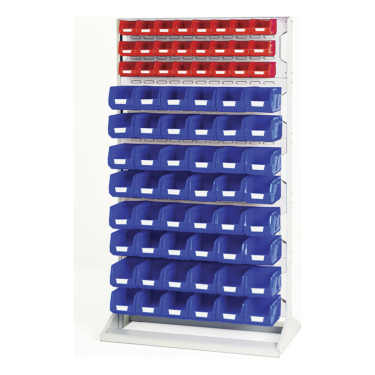 Bott Perfo Louvre Panel Rack | 1775mm High, Bott Perfo Louvre Panel Rack | 1775mm High, Bott Perfo Louvre Panel Rack | Double Sided | 1775h x 1000w x 550d mm | 48 x No. 2 Red Bins & 96 x No. 3 Blue Bins | Light Grey-0