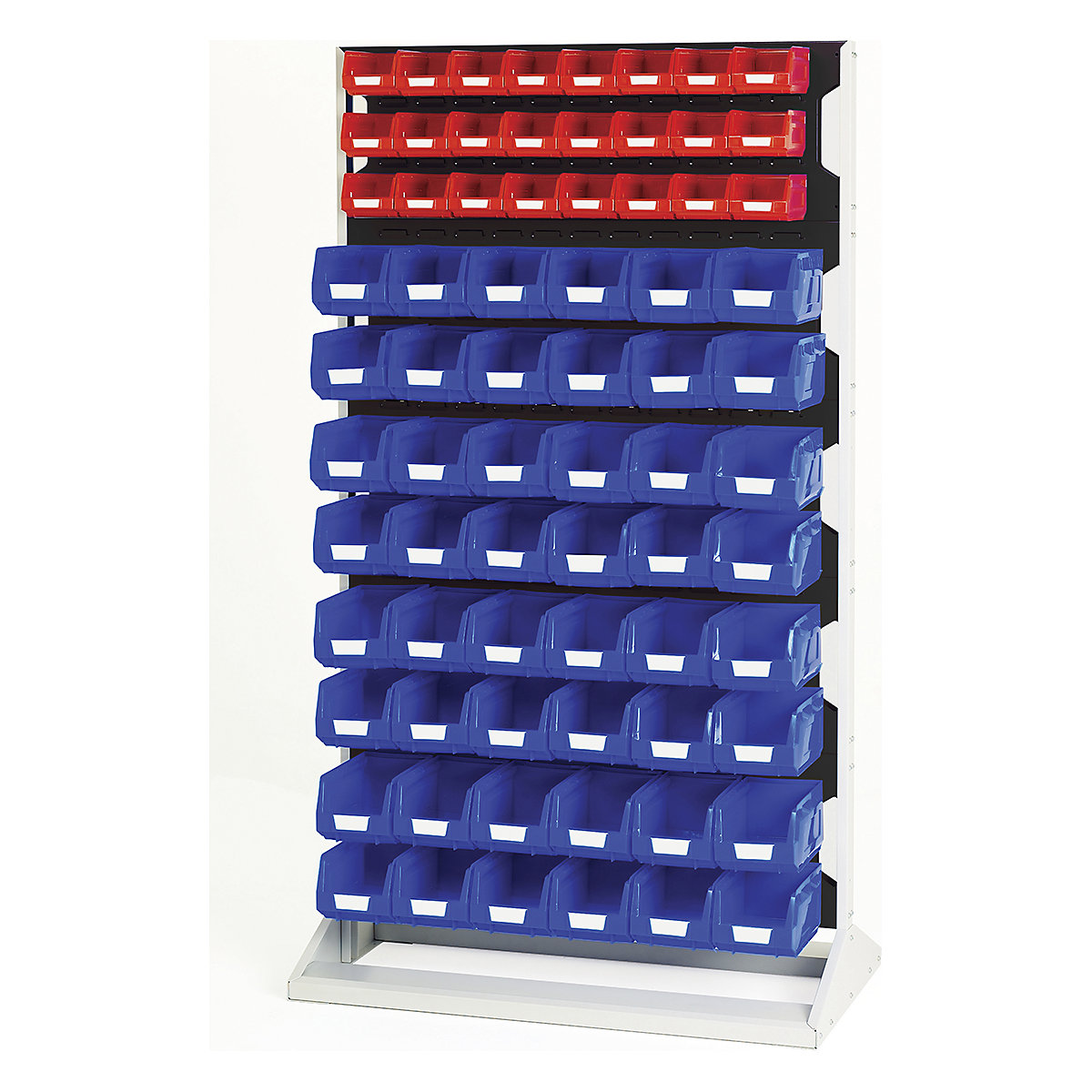 Bott Perfo Louvre Panel Rack | 1775mm High, Bott Perfo Louvre Panel Rack | 1775mm High, Bott Perfo Louvre Panel Rack | Double Sided | 1775h x 1000w x 550d mm | 48 x No. 2 Red Bins & 96 x No. 3 Blue Bins | Anthracite Grey-0