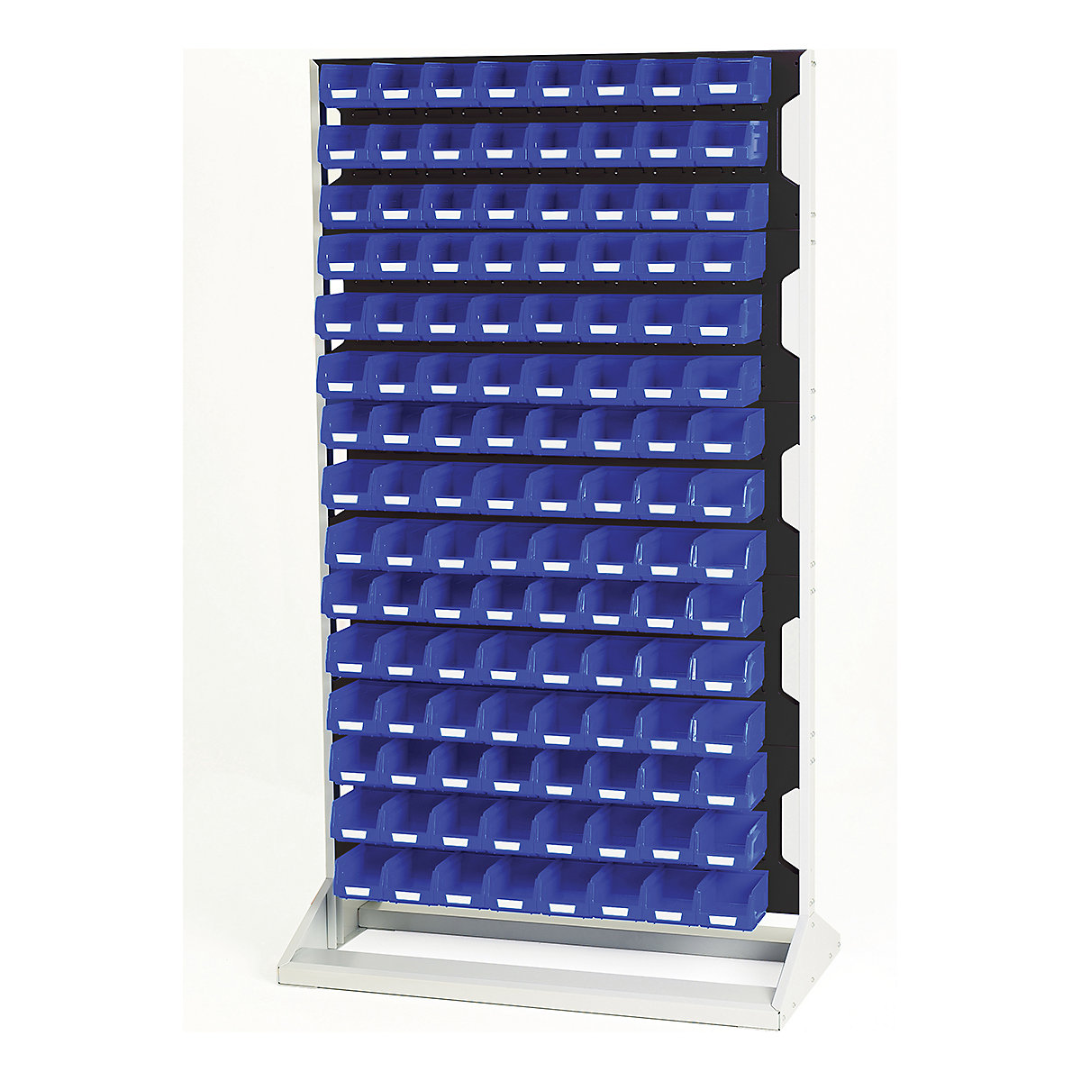 Bott Perfo Louvre Panel Rack | 1775mm High, Bott Perfo Louvre Panel Rack | 1775mm High, Bott Perfo Louvre Panel Rack | Double Sided | 1775h x 1000w x 550d mm | 240 X No. 2 Blue Bins | Anthracite Grey-0