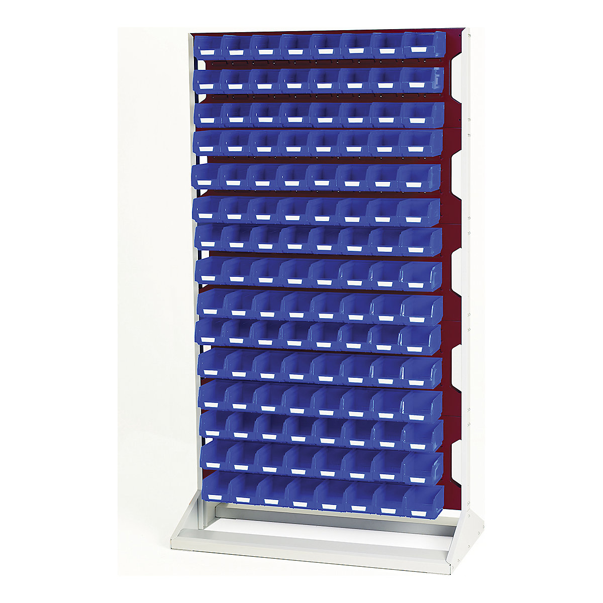 Bott Perfo Louvre Panel Rack | 1775mm High, Bott Perfo Louvre Panel Rack | 1775mm High, Bott Perfo Louvre Panel Rack | Double Sided | 1775h x 1000w x 550d mm | 240 X No. 2 Blue Bins | Red-0
