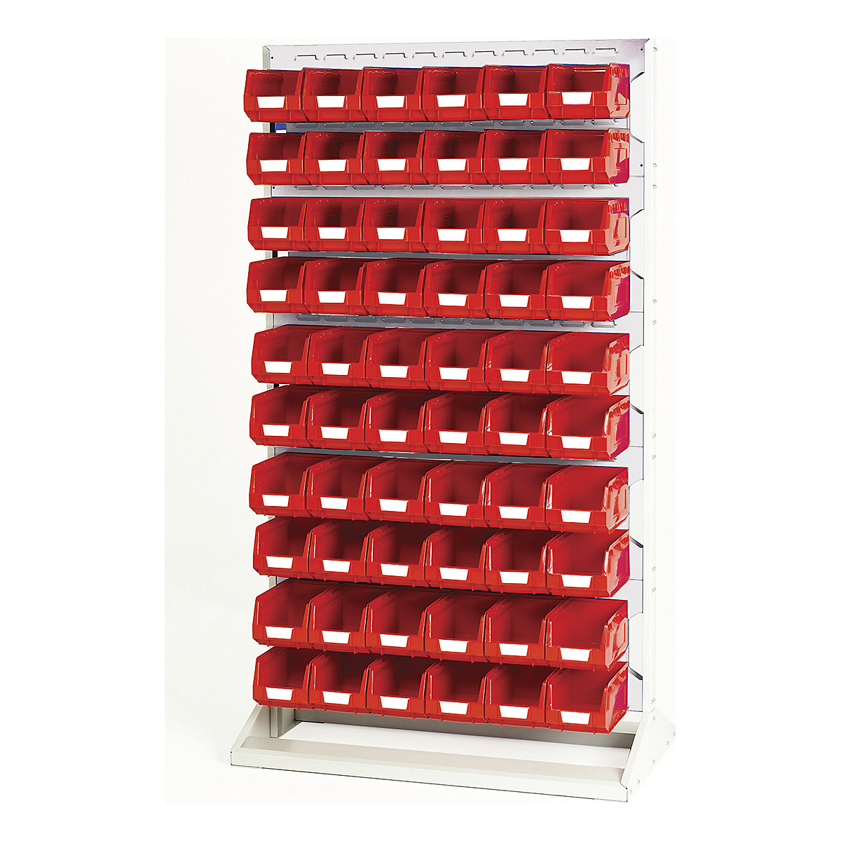 Bott Perfo Louvre Panel Rack | 1775mm High, Bott Perfo Louvre Panel Rack | 1775mm High, Bott Perfo Louvre Panel Rack | Double Sided | 1775h x 1000w x 550d mm | 120 x No. 3 Red Bins | Light Grey-0