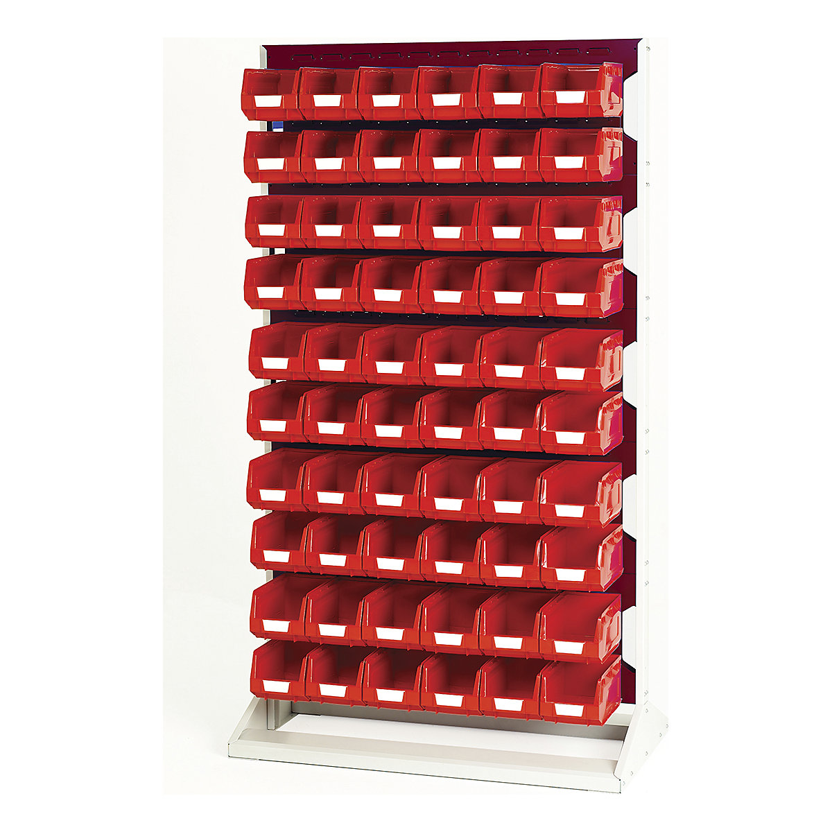 Bott Perfo Louvre Panel Rack | 1775mm High, Bott Perfo Louvre Panel Rack | 1775mm High, Bott Perfo Louvre Panel Rack | Double Sided | 1775h x 1000w x 550d mm | 120 x No. 3 Red Bins | Red-0
