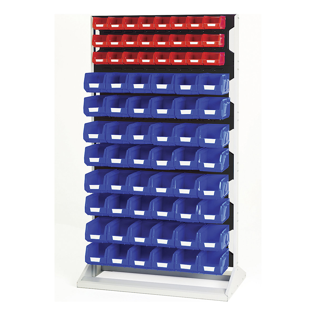 Bott Perfo Louvre Panel Rack | 1775mm High, Bott Perfo Louvre Panel Rack | 1775mm High, Bott Perfo Louvre Panel Rack | Single Sided | 1775h x 1000w x 550d mm | 24 x No. 2 Red Bins & 48 x No. 3 Blue Bins | Anthracite Grey-0
