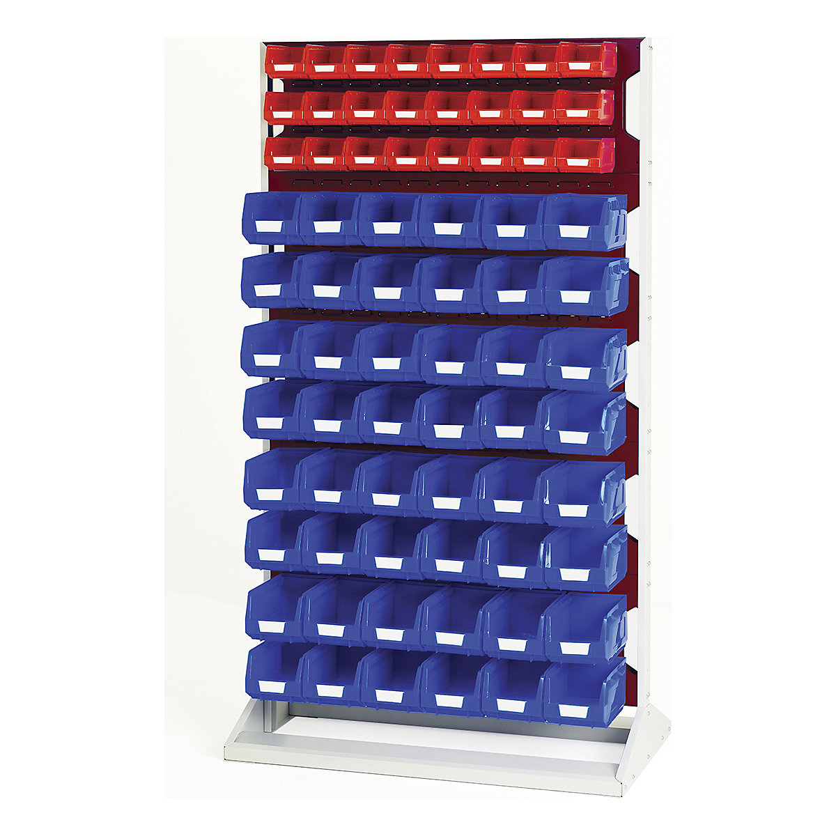 Bott Perfo Louvre Panel Rack | 1775mm High, Bott Perfo Louvre Panel Rack | 1775mm High, Bott Perfo Louvre Panel Rack | Single Sided | 1775h x 1000w x 550d mm | 24 x No. 2 Red Bins & 48 x No. 3 Blue Bins | Red-0