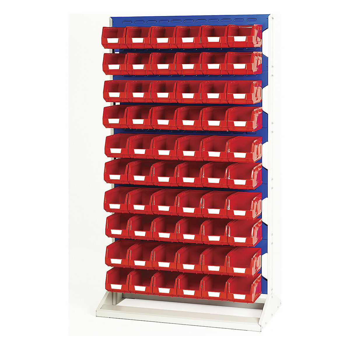 Bott Perfo Louvre Panel Rack | 1775mm High, Bott Perfo Louvre Panel Rack | 1775mm High, Bott Perfo Louvre Panel Rack | Single Sided | 1775h x 1000w x 550d mm | 60 x No. 3 Red Bins | Blue-0