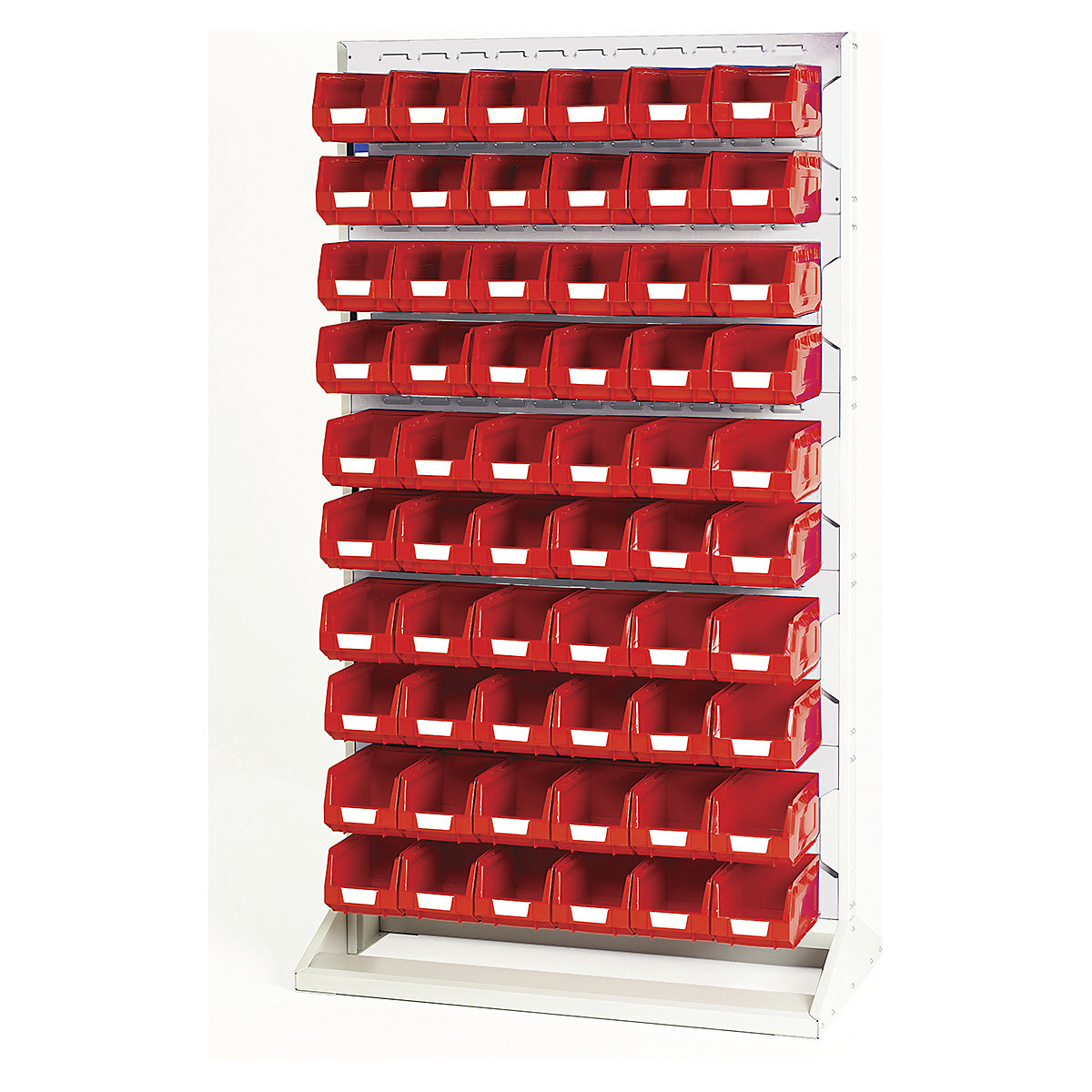 Bott Perfo Louvre Panel Rack | 1775mm High, Bott Perfo Louvre Panel Rack | 1775mm High, Bott Perfo Louvre Panel Rack | Single Sided | 1775h x 1000w x 550d mm | 60 x No. 3 Red Bins | Light Grey-0