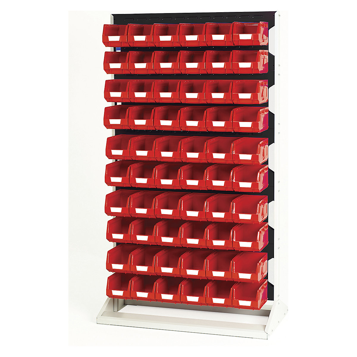 Bott Perfo Louvre Panel Rack | 1775mm High, Bott Perfo Louvre Panel Rack | 1775mm High, Bott Perfo Louvre Panel Rack | Single Sided | 1775h x 1000w x 550d mm | 60 x No. 3 Red Bins | Anthracite Grey-0