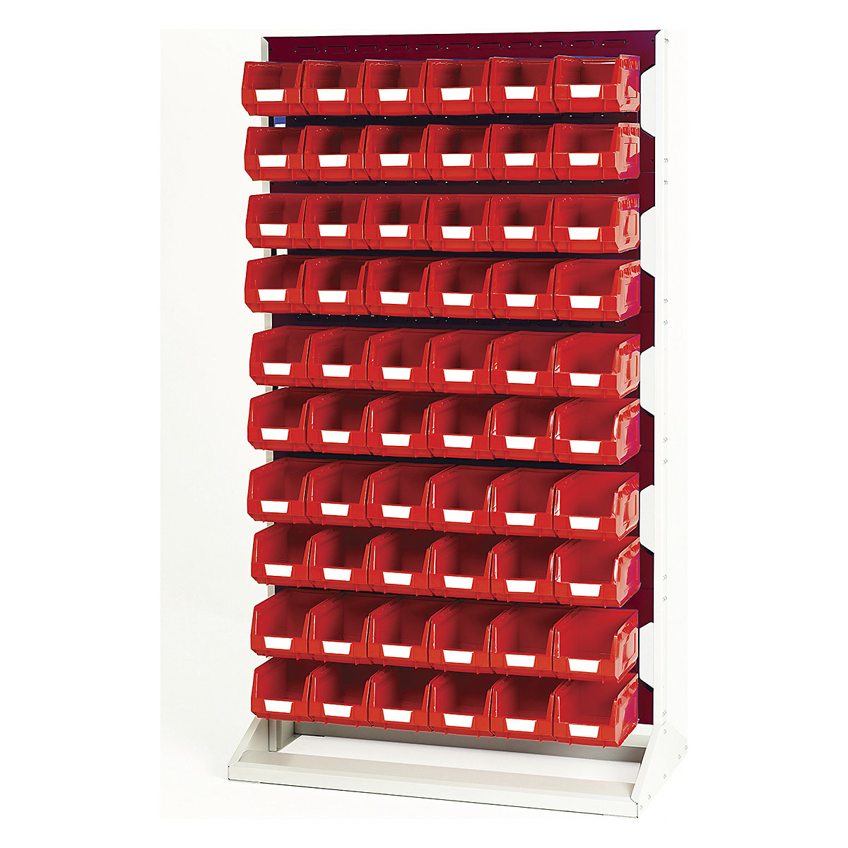 Bott Perfo Louvre Panel Rack | 1775mm High, Bott Perfo Louvre Panel Rack | 1775mm High, Bott Perfo Louvre Panel Rack | Single Sided | 1775h x 1000w x 550d mm | 60 x No. 3 Red Bins | Red-0