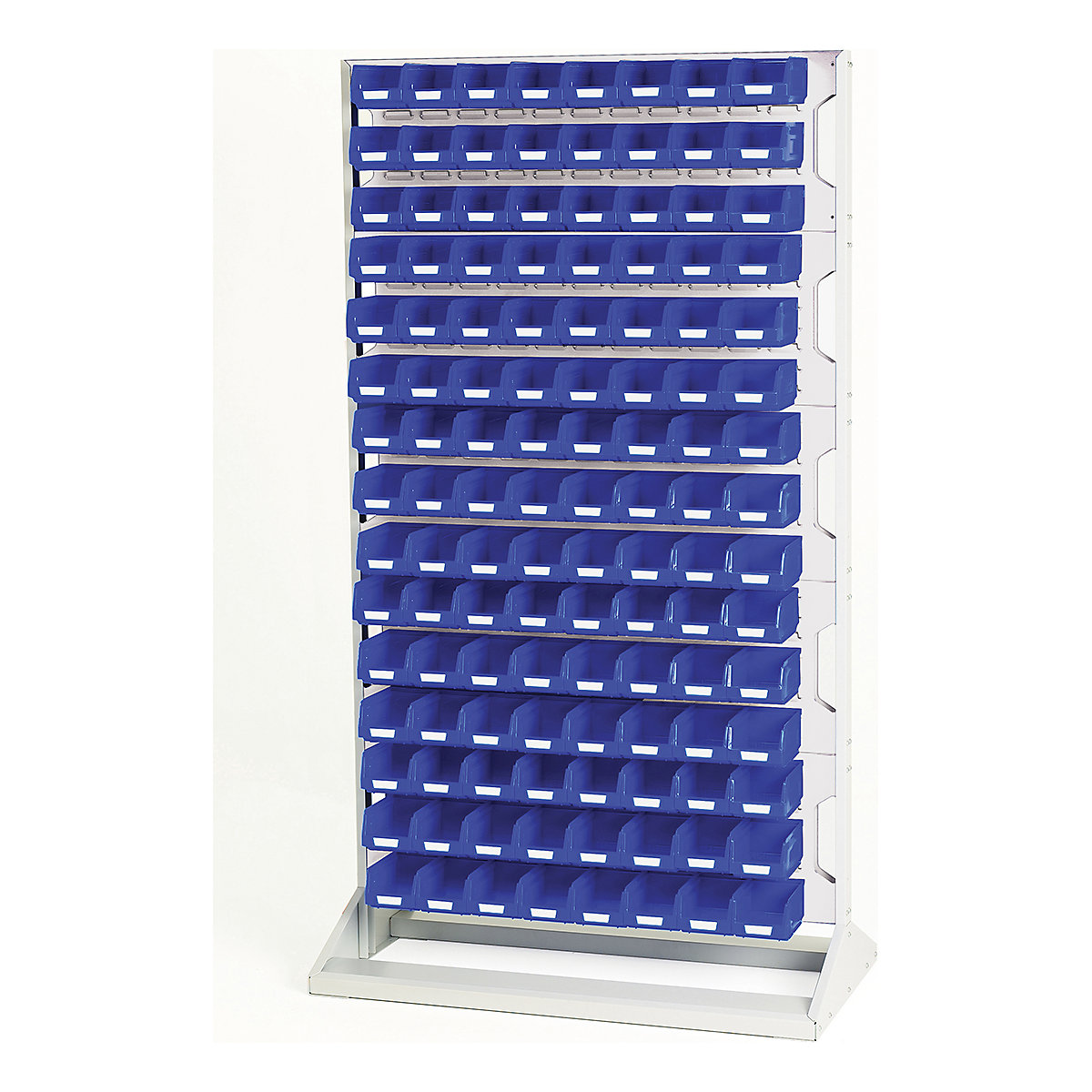 Bott Perfo Louvre Panel Rack | 1775mm High, Bott Perfo Louvre Panel Rack | 1775mm High, Bott Perfo Louvre Panel Rack | Single Sided | 1775h x 1000w x 550d mm | 120 x No. 2 Blue Bins | Light Grey-0