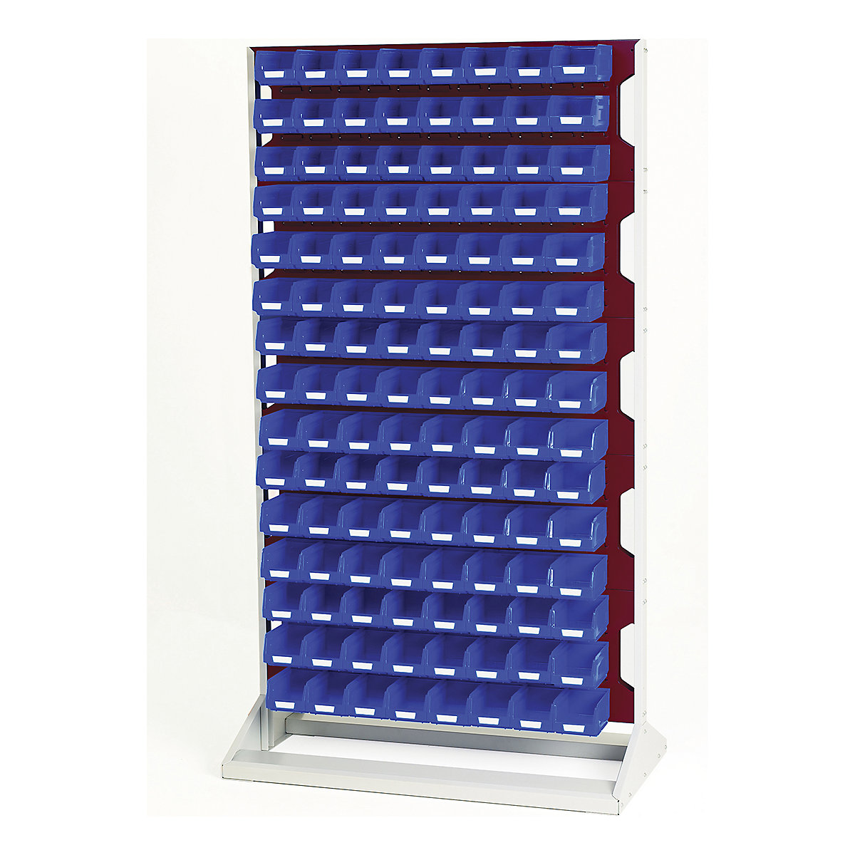 Bott Perfo Louvre Panel Rack | 1775mm High, Bott Perfo Louvre Panel Rack | 1775mm High, Bott Perfo Louvre Panel Rack | Single Sided | 1775h x 1000w x 550d mm | 120 x No. 2 Blue Bins | Red-0