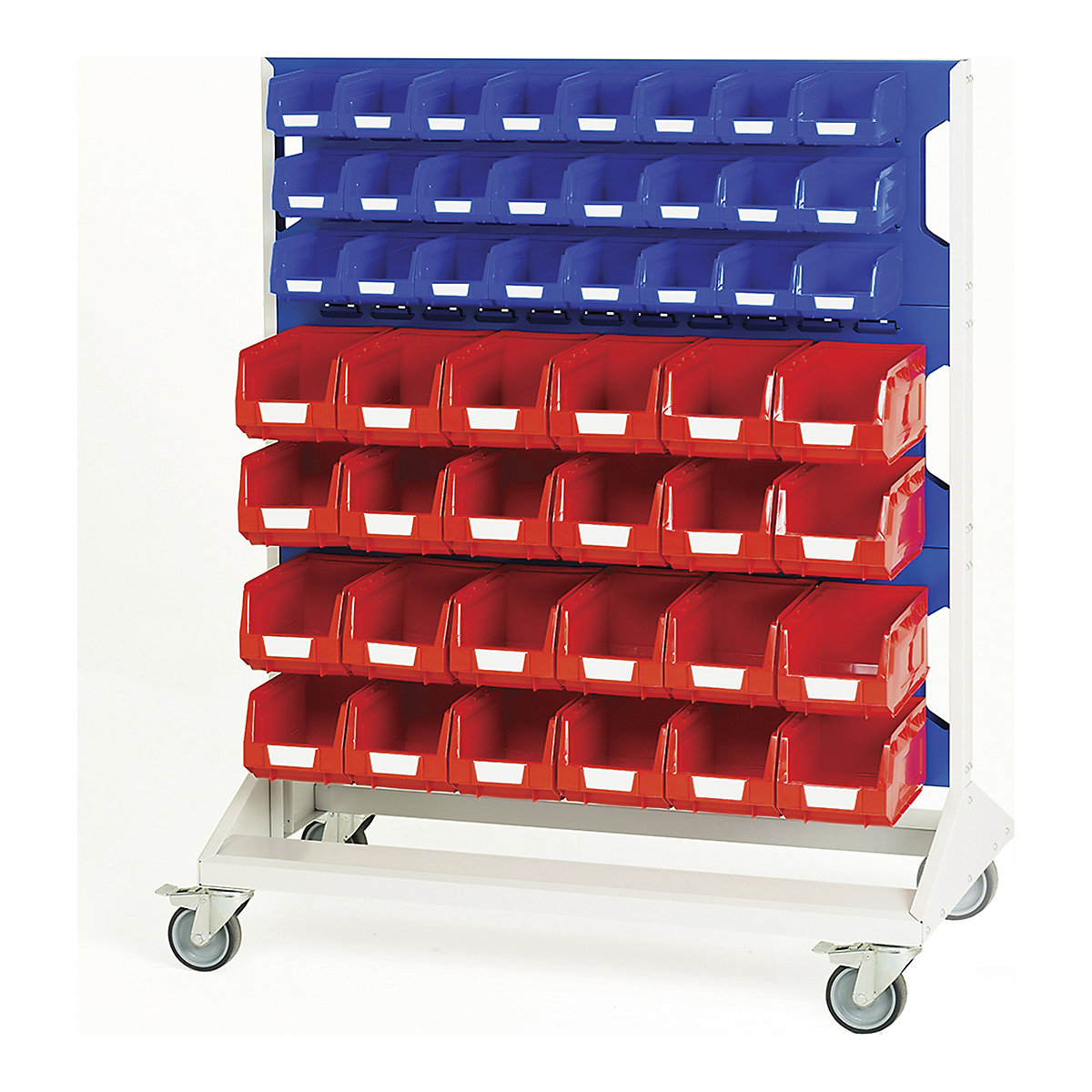 Bott Perfo Louvre Panel Trolleys, Bott Perfo Louvre Panel Trolleys, Bott Perfo Louvre Panel Trolley | Double Sided | 1250h x 1000w x 550d mm | 48 x No. 2 Blue Bins & 48 x No. 3 Red Bins | Blue-0
