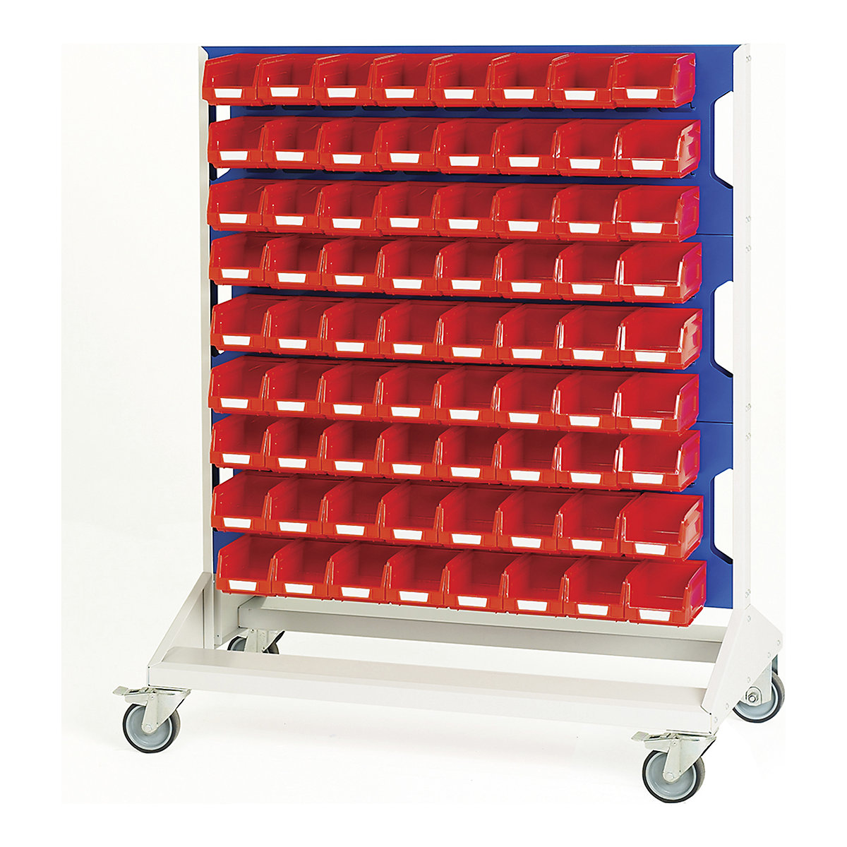 Bott Perfo Louvre Panel Trolleys, Bott Perfo Louvre Panel Trolleys, Bott Perfo Louvre Panel Trolley | Double Sided | 1250h x 1000w x 550d mm | 144 x No. 2 Red Bins | Blue-0
