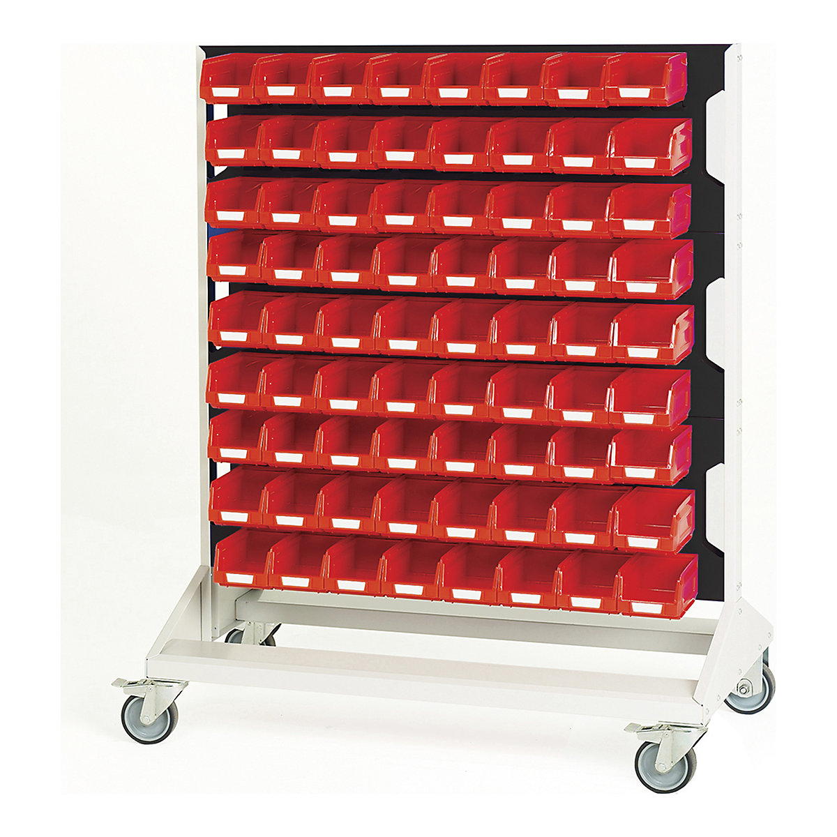 Bott Perfo Louvre Panel Trolleys, Bott Perfo Louvre Panel Trolleys, Bott Perfo Louvre Panel Trolley | Double Sided | 1250h x 1000w x 550d mm | 144 x No. 2 Red Bins | Anthracite Grey-0