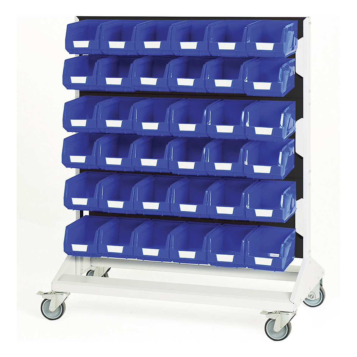 Bott Perfo Louvre Panel Trolleys, Bott Perfo Louvre Panel Trolleys, Bott Perfo Louvre Panel Trolley | Double Sided | 1250h x 1000w x 550d mm | 72 x No. 3 Blue Bins | Anthracite Grey-0
