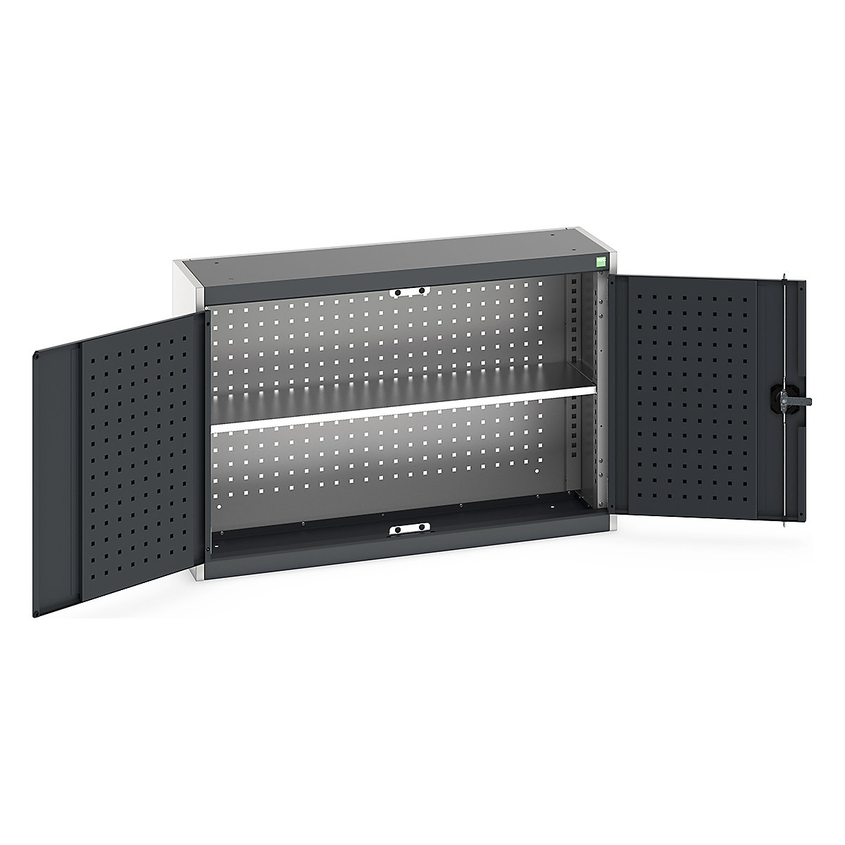 Bott Perfo Wall Cupboards, Bott Perfo Wall Cupboards, Bott Perfo Wall Cupboard | 700h x 1050w x 325d mm | Perforated Door & Back | 1 Galvanised Shelf | Dark Grey Doors | Light Grey Housing-0