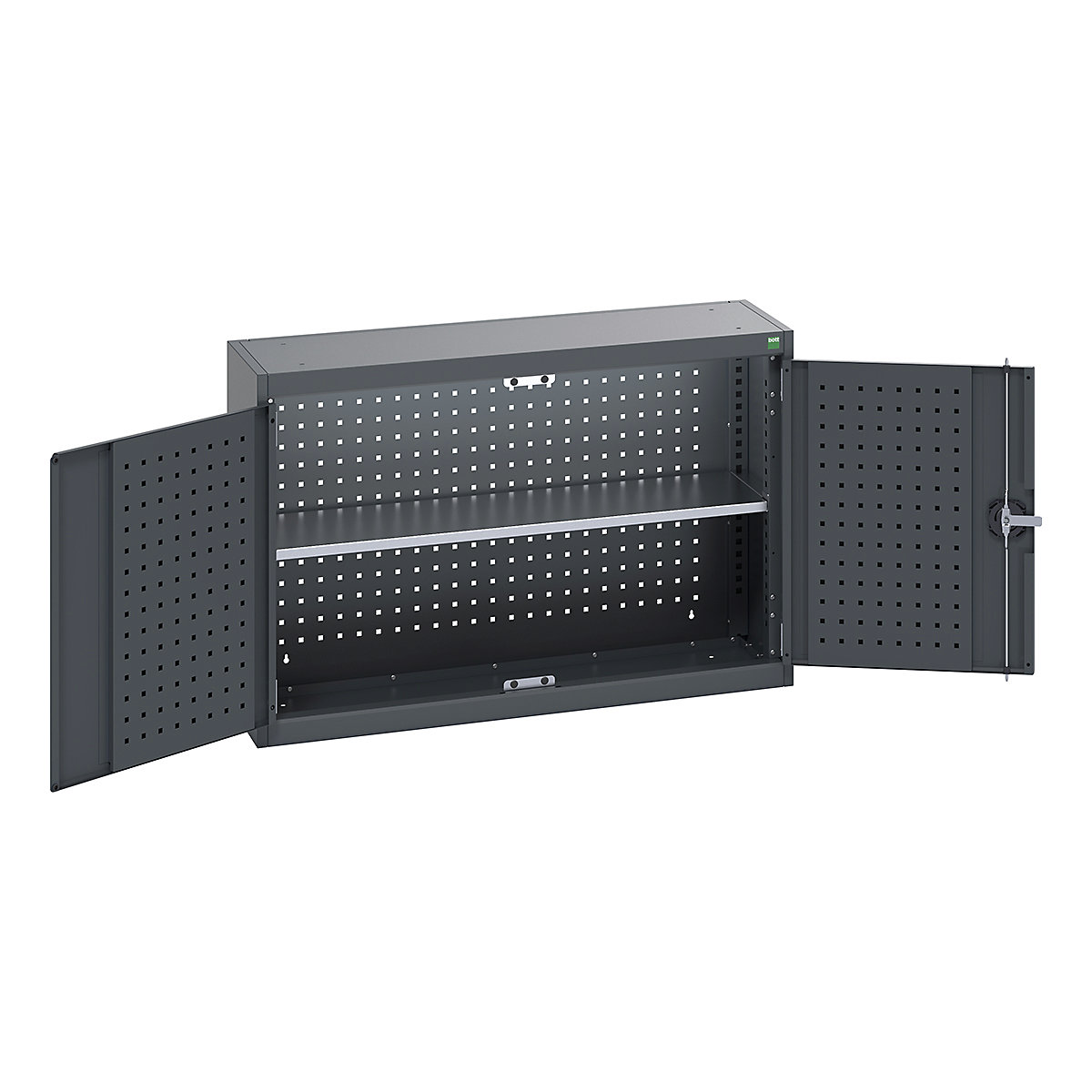 Bott Perfo Wall Cupboards, Bott Perfo Wall Cupboards, Bott Perfo Wall Cupboard | 700h x 1050w x 325d mm | Perforated Door & Back | 1 Galvanised Shelf | Dark Grey Doors | Dark Grey Housing-0
