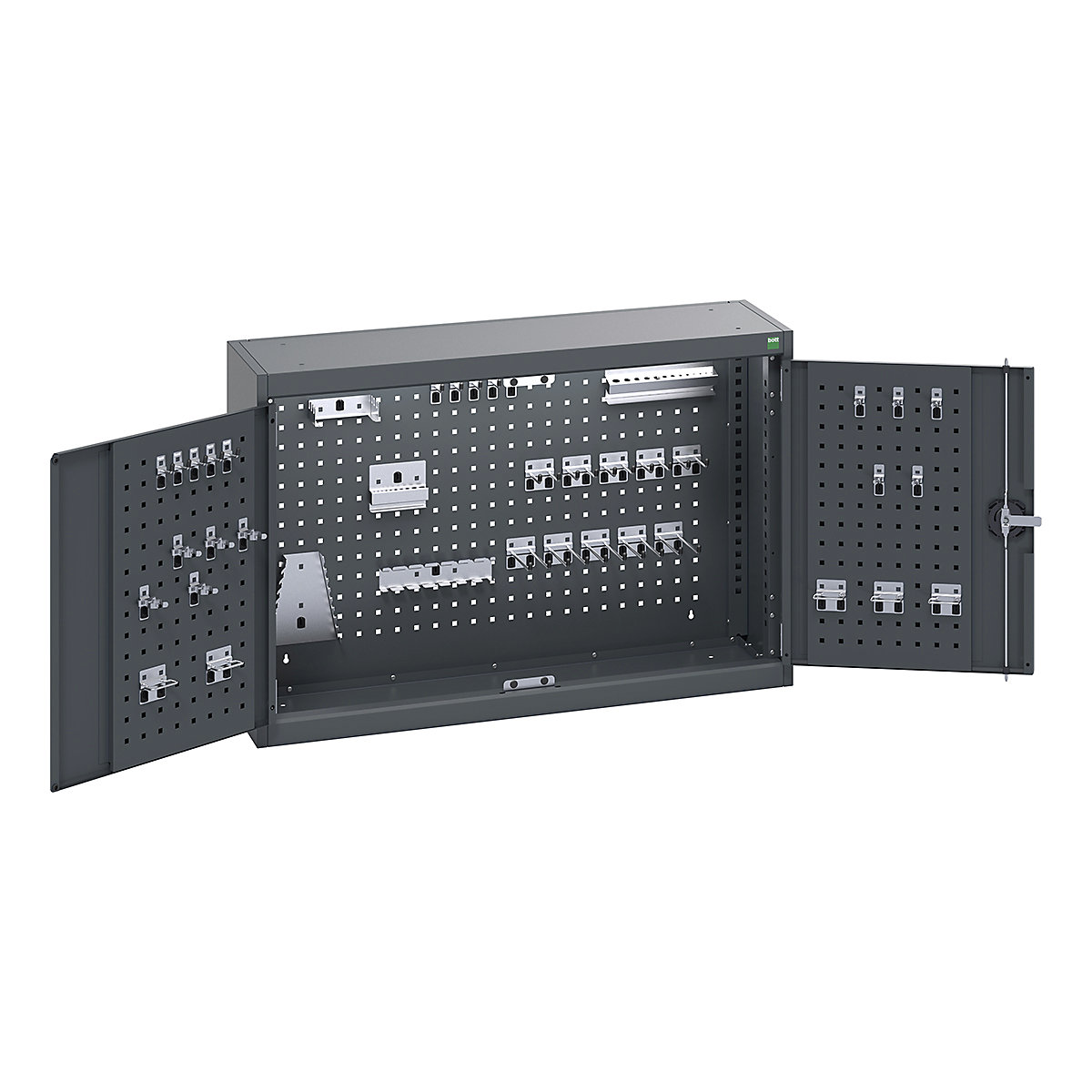Bott Perfo Wall Cupboards, Bott Perfo Wall Cupboards, Bott Perfo Wall Cupboard | 700h x 1050w x 325d mm | Perforated Door & Back | 40 Piece Hook Kit | Dark Grey Doors | Dark Grey Housing-0