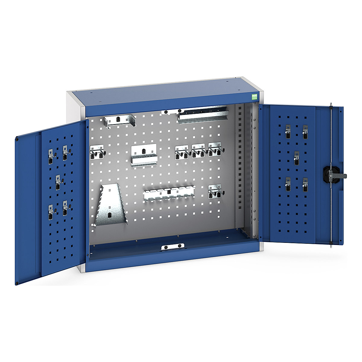 Bott Perfo Wall Cupboards, Bott Perfo Wall Cupboards, Bott Perfo Wall Cupboard | 700h x 800w x 325d mm | Perforated Door & Back | 20 Piece Hook Kit | Blue Doors | Light Grey Housing-0
