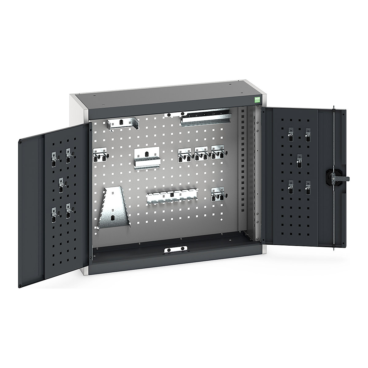 Bott Perfo Wall Cupboards, Bott Perfo Wall Cupboards, Bott Perfo Wall Cupboard | 700h x 800w x 325d mm | Perforated Door & Back | 20 Piece Hook Kit | Dark Grey Doors | Light Grey Housing-0