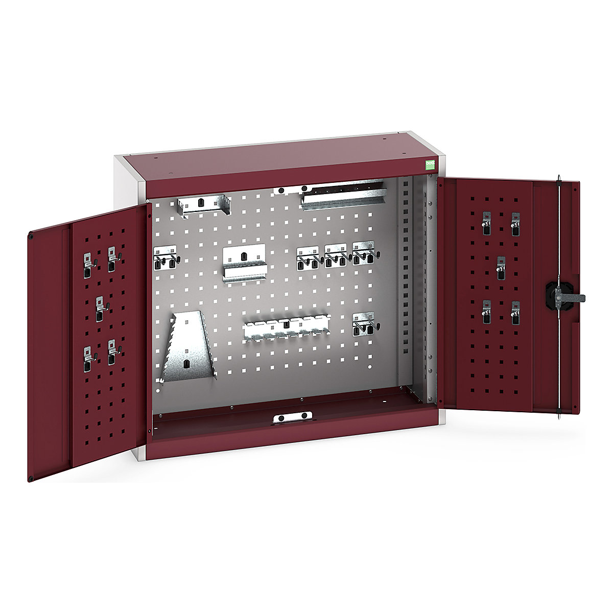 Bott Perfo Wall Cupboards, Bott Perfo Wall Cupboards, Bott Perfo Wall Cupboard | 700h x 800w x 325d mm | Perforated Door & Back | 20 Piece Hook Kit | Red Doors | Light Grey Housing-0