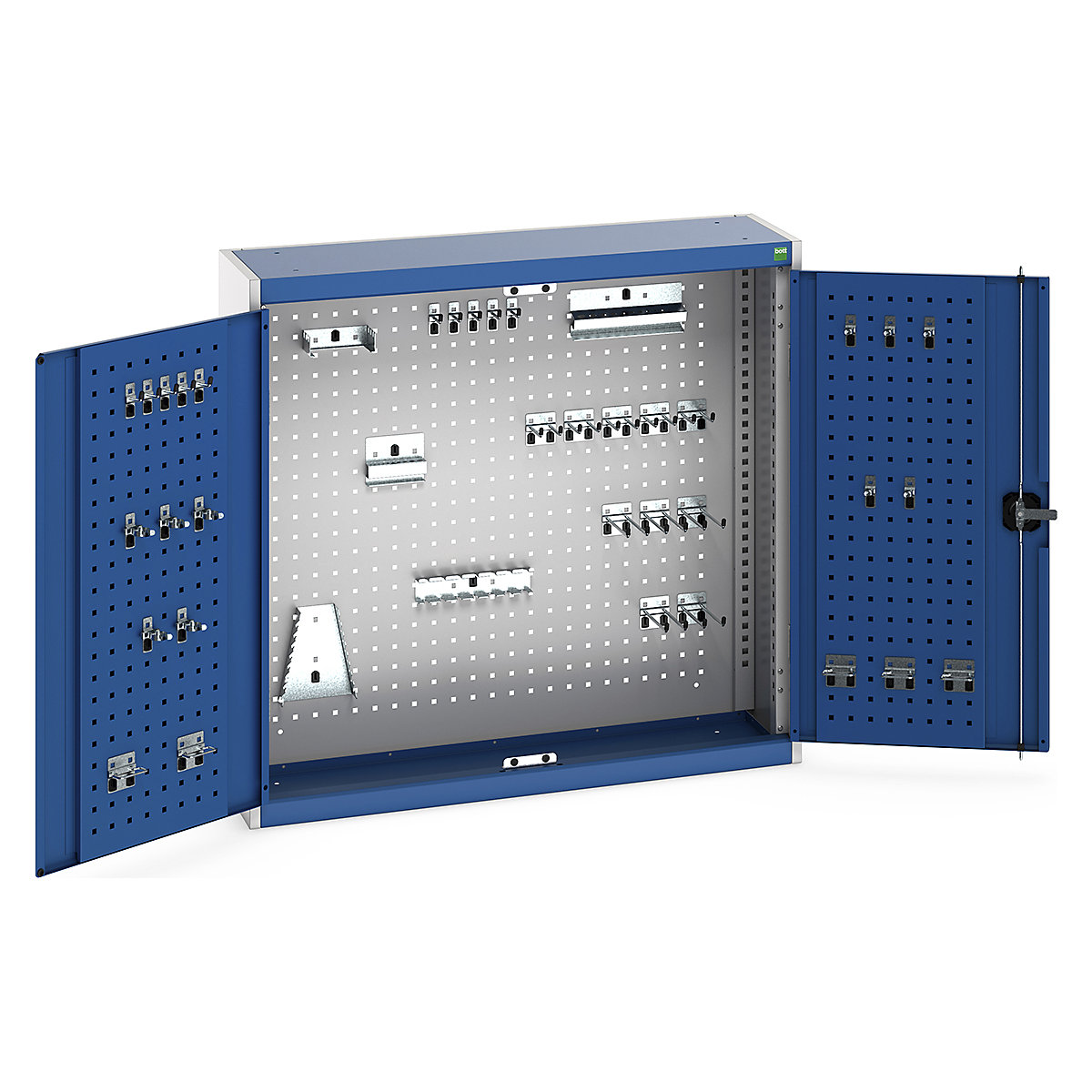 Bott Perfo Wall Cupboards, Bott Perfo Wall Cupboards, Bott Perfo Wall Cupboard | 1000h x 1050w x 325d mm | Perforated Door & Back | 40 Piece Hook Kit | Blue Doors | Light Grey Housing-0