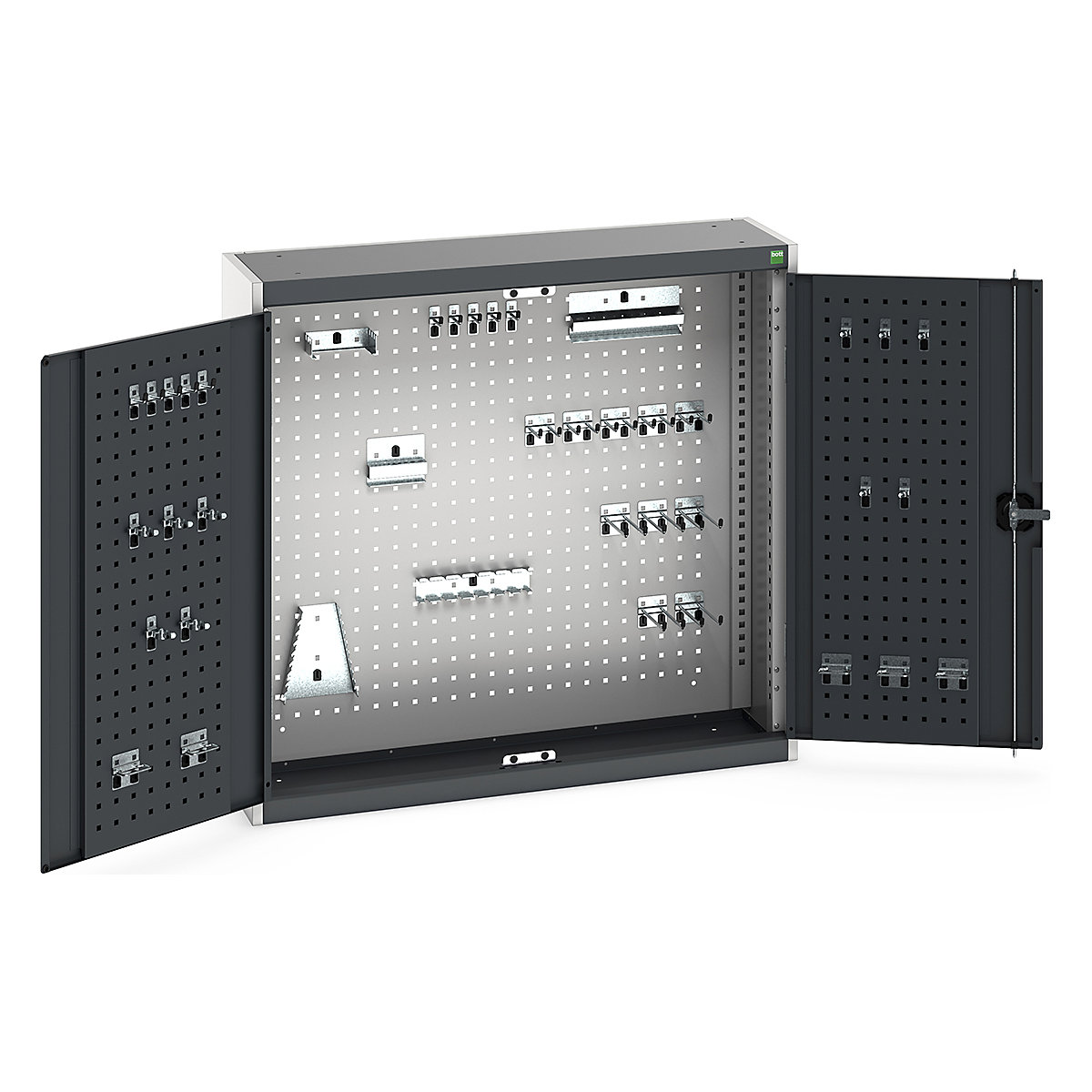 Bott Perfo Wall Cupboards, Bott Perfo Wall Cupboards, Bott Perfo Wall Cupboard | 1000h x 1050w x 325d mm | Perforated Door & Back | 40 Piece Hook Kit | Dark Grey Doors | Light Grey Housing-0