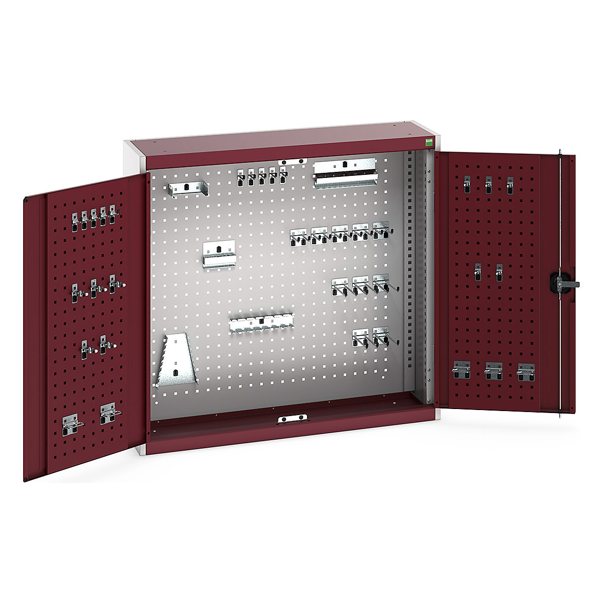 Bott Perfo Wall Cupboards, Bott Perfo Wall Cupboards, Bott Perfo Wall Cupboard | 1000h x 1050w x 325d mm | Perforated Door & Back | 40 Piece Hook Kit | Red Doors | Light Grey Housing-0