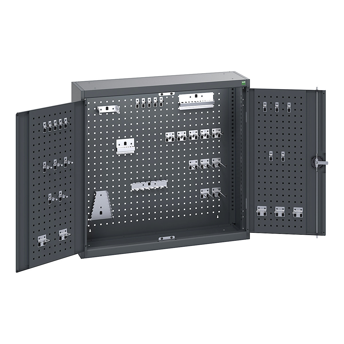 Bott Perfo Wall Cupboards, Bott Perfo Wall Cupboards, Bott Perfo Wall Cupboard | 1000h x 1050w x 325d mm | Perforated Door & Back | 40 Piece Hook Kit | Dark Grey Doors | Dark Grey Housing-0