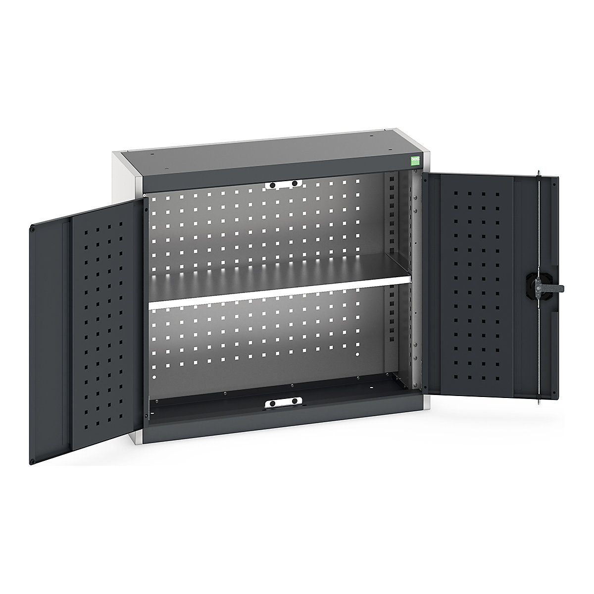 Bott Perfo Wall Cupboards, Bott Perfo Wall Cupboards, Bott Perfo Wall Cupboard | 700h x 800w x 325d mm | Perforated Door & Back | 1 Galvanised Shelf | Dark Grey Doors | Light Grey Housing-0