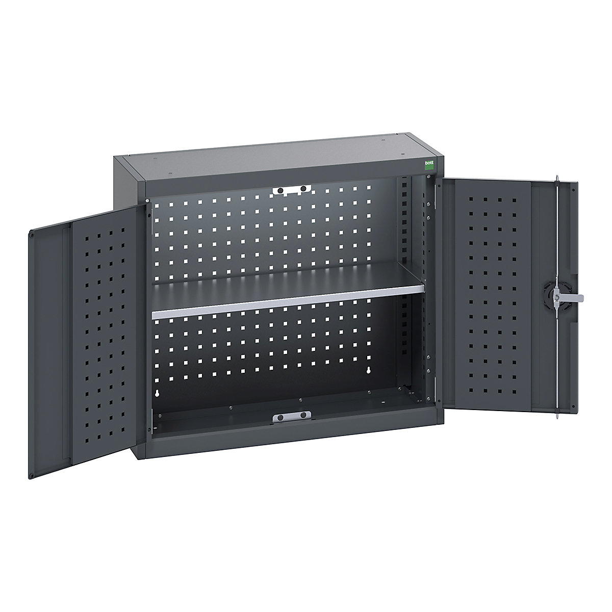 Bott Perfo Wall Cupboards, Bott Perfo Wall Cupboards, Bott Perfo Wall Cupboard | 700h x 800w x 325d mm | Perforated Door & Back | 1 Galvanised Shelf | Dark Grey Doors | Dark Grey Housing-0