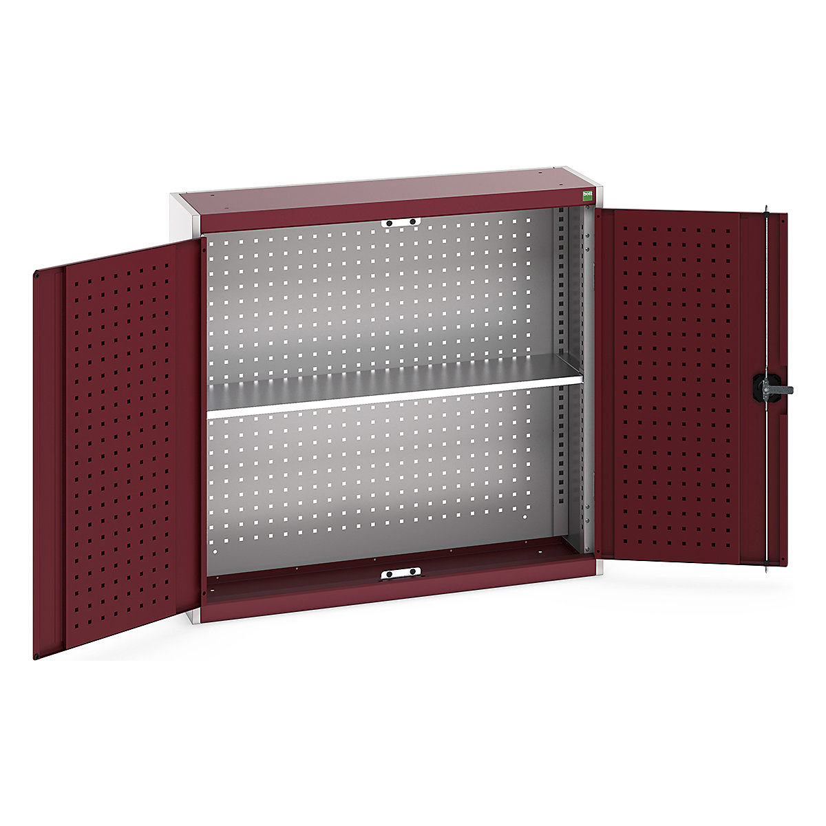 Bott Perfo Wall Cupboards, Bott Perfo Wall Cupboards, Bott Perfo Wall Cupboard | 1000h x 1050w x 325d mm | Perforated Door & Back | 1 Galvanised Shelf | Red Doors | Light Grey Housing-0