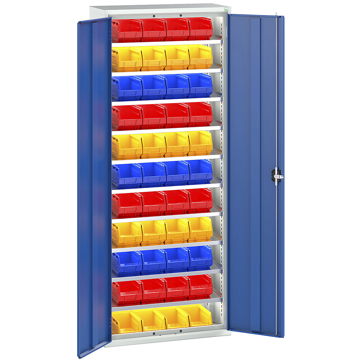 Bott Verso Bin Cupboards, Bott Verso Bin Cupboards, Bott Verso Bin Cupboard | 2000h x 800w x 350d mm | 10 Shelves | 44 x No. 4 Bins | Blue-0