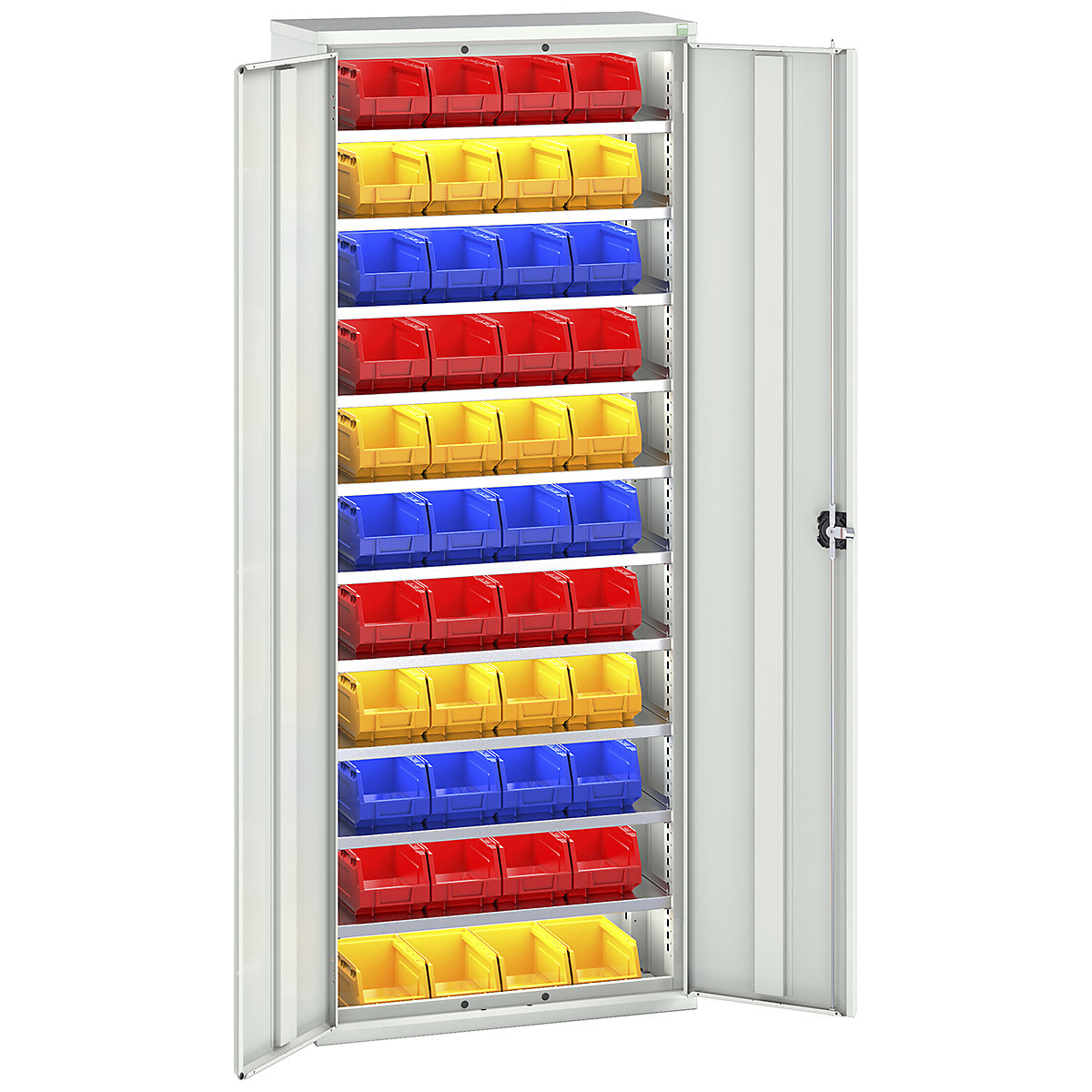 Bott Verso Bin Cupboards, Bott Verso Bin Cupboards, Bott Verso Bin Cupboard | 2000h x 800w x 350d mm | 10 Shelves | 44 x No. 4 Bins | Light Grey-0