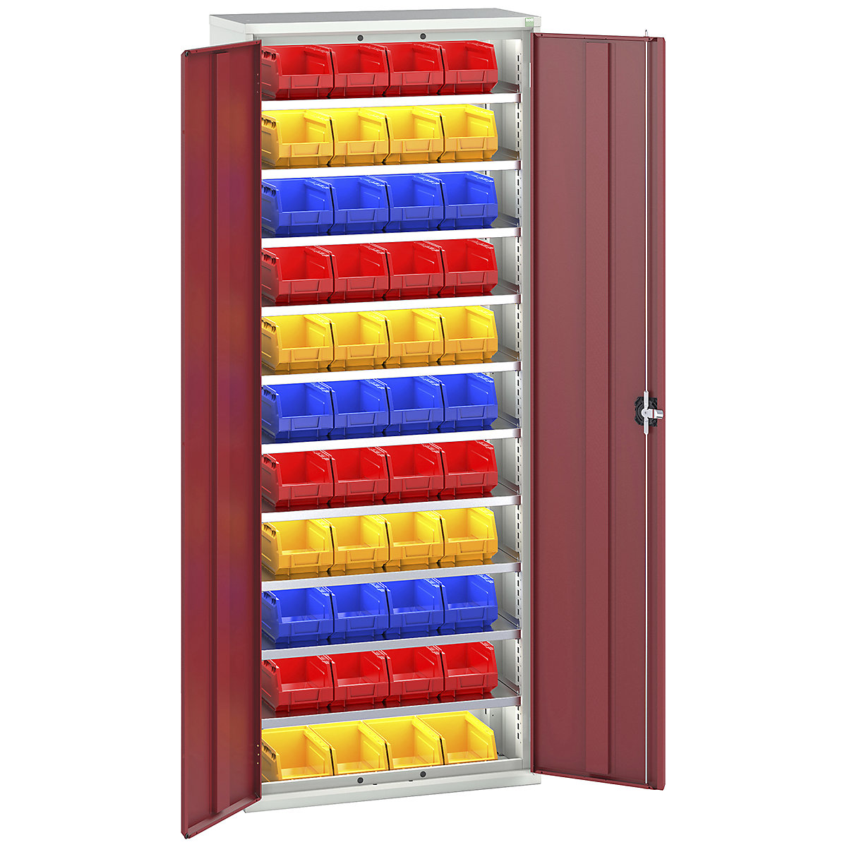 Bott Verso Bin Cupboards, Bott Verso Bin Cupboards, Bott Verso Bin Cupboard | 2000h x 800w x 350d mm | 10 Shelves | 44 x No. 4 Bins | Red-0