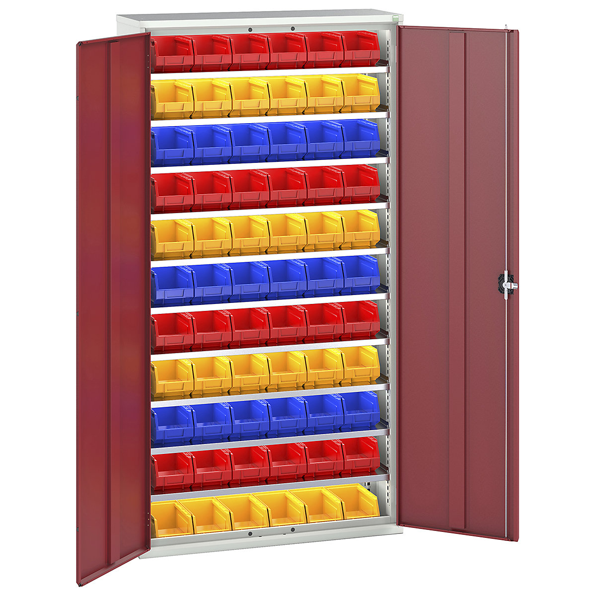 Bott Verso Bin Cupboards, Bott Verso Bin Cupboards, Bott Verso Bin Cupboard | 2000h x 1050w x 350d mm | 10 Shelves | 66 x No. 3 Bins | Red-0