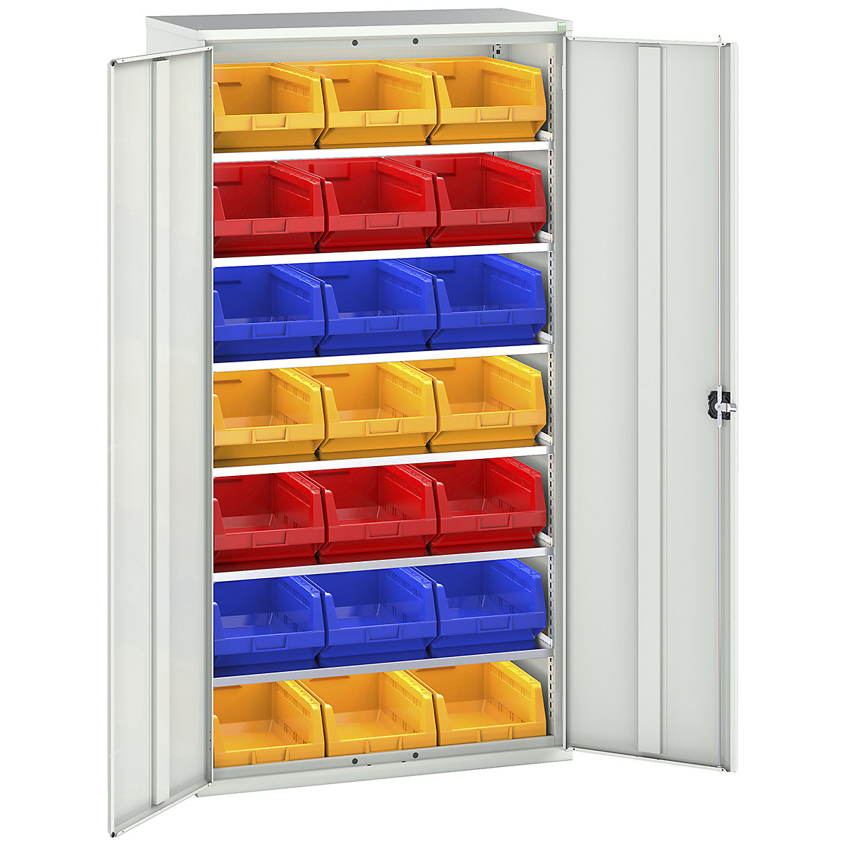 Bott Verso Bin Cupboards, Bott Verso Bin Cupboards, Bott Verso Bin Cupboard | 2000h x 1050w x 550d mm | 6 Shelves | 21 x No. 5 Bins | Light Grey-0