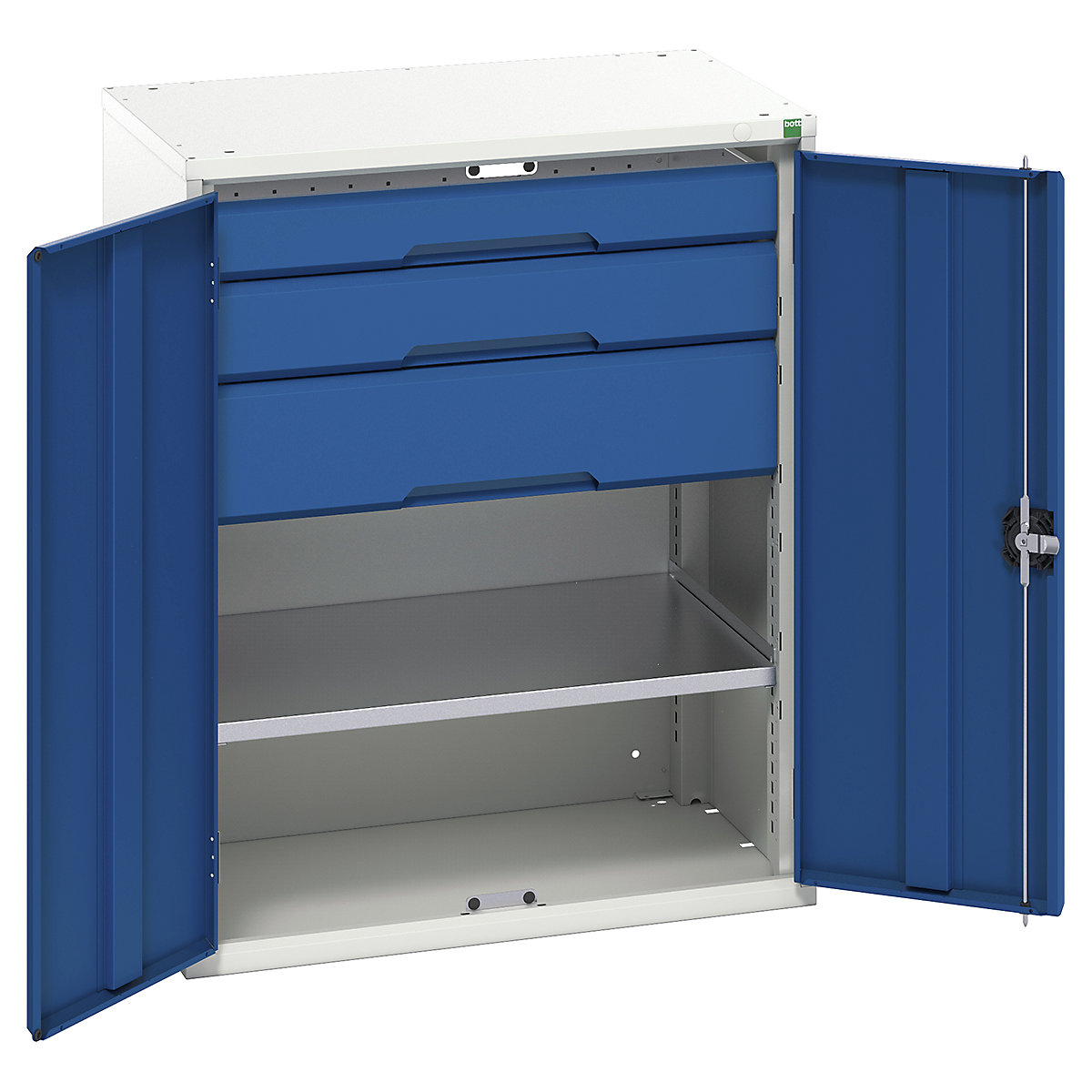Bott Verso Kitted Cupboards, Bott Verso Kitted Cupboards, Bott Verso Kitted Cupboard | 1000h x 800w x 550d mm | 3 Drawers | 1 Shelf | Blue-0