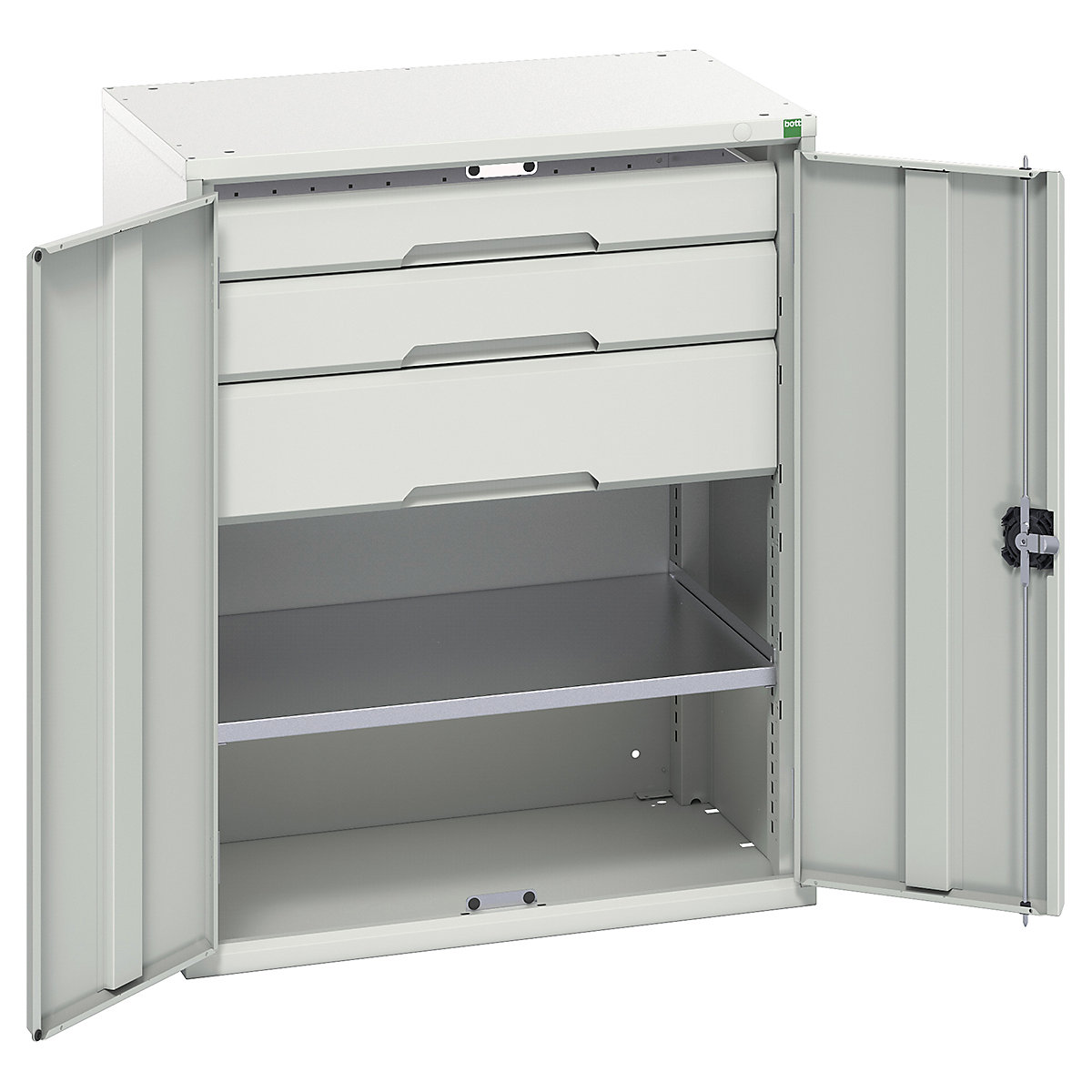 Bott Verso Kitted Cupboards, Bott Verso Kitted Cupboards, Bott Verso Kitted Cupboard | 1000h x 800w x 550d mm | 3 Drawers | 1 Shelf | Light Grey-0